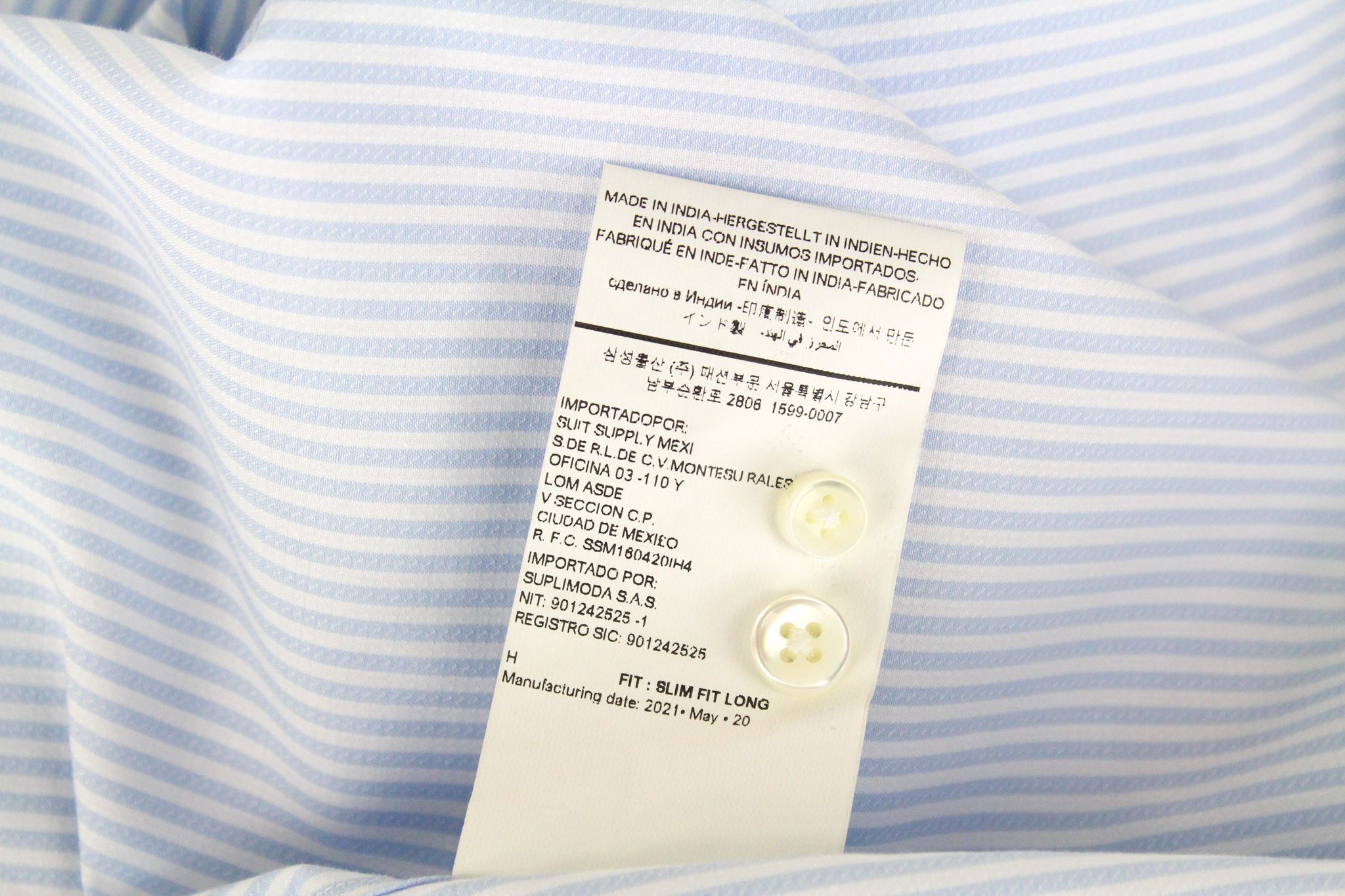 Suitsupply 39L/15 1/2L Slim Blue Cotton Striped 72363 Size 40R - 7 Thumbnail
