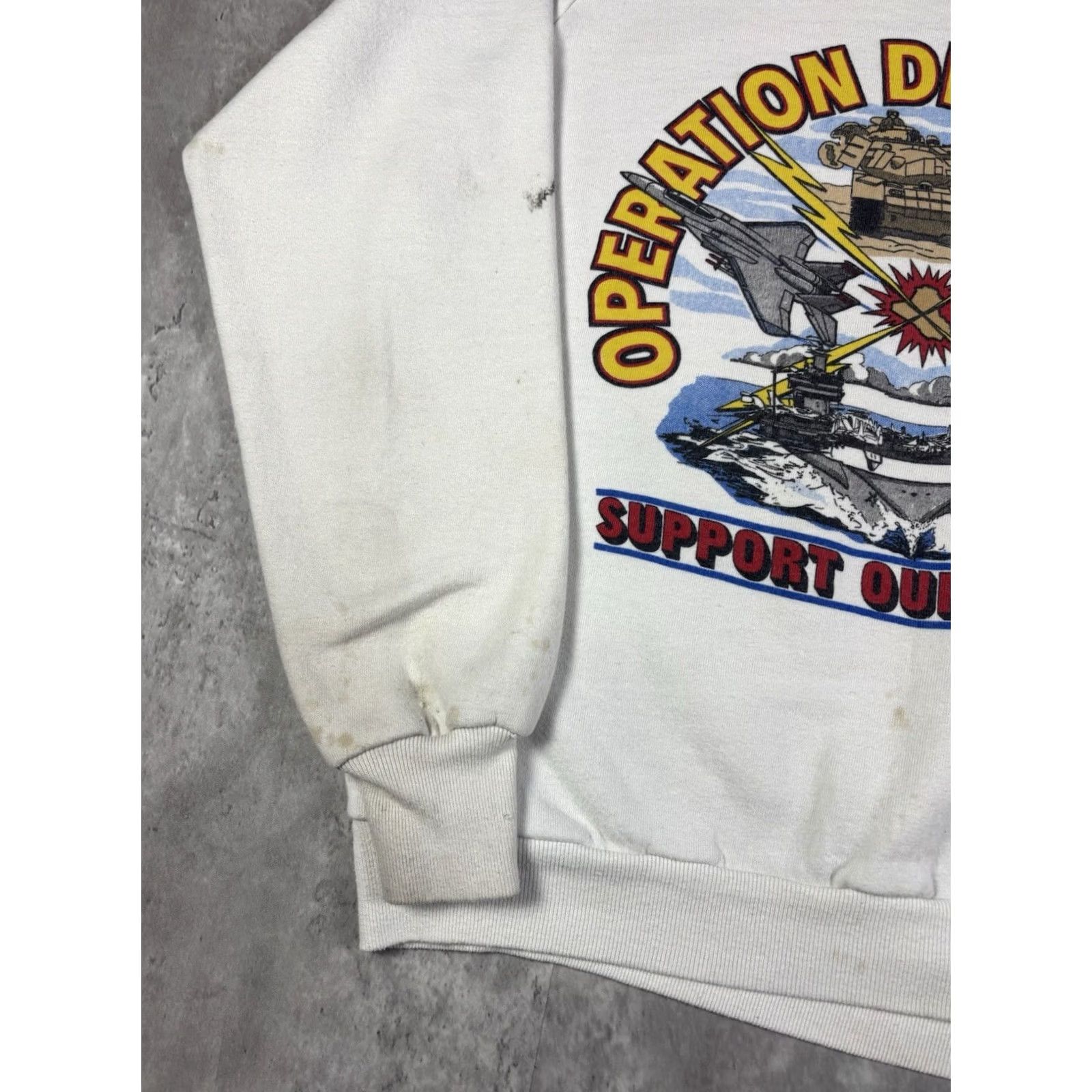 Vintage VINTAGE 80s Operation Desert Storm Military Pullover Sweatshirt White XL Mens Graphic Print Storm Heavyweight Knit Cotton Pullover 1980s US Army Size US XL / EU 56 / 4 - 5 Thumbnail