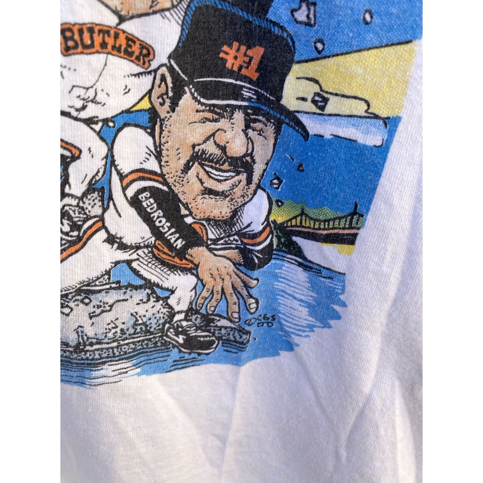 Fruit Of The Loom VINTAGE Fruit of the Loom T-Shirt San Francisco Giants Caricature White XL Mens Short Sleeve Graphic Print Sports California 1980s 1990s Size US XL / EU 56 / 4 - 6 Thumbnail