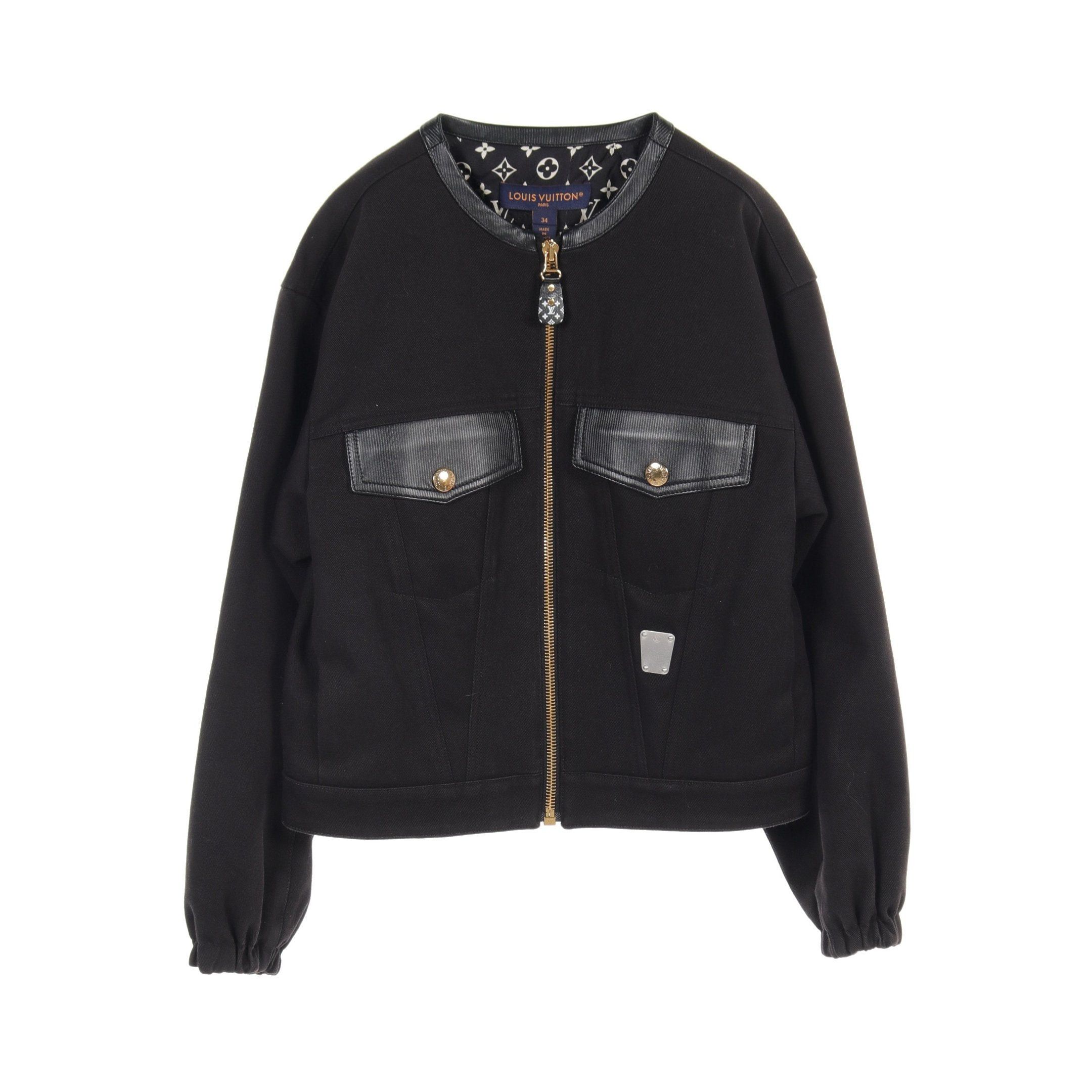 Louis Vuitton Louis Vuitton Zip Up No-Collar Jacket Cotton Black Leather Switching Size ONE SIZE - 1 Thumbnail
