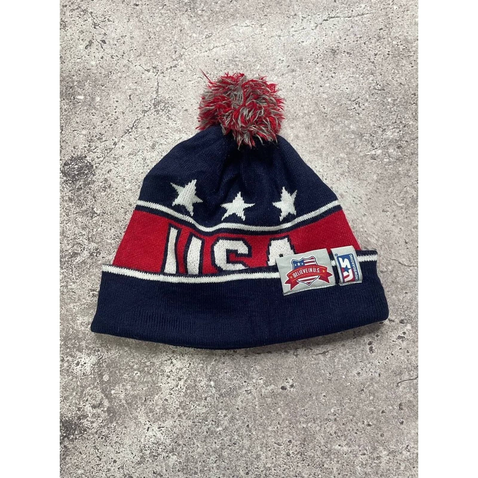 USA Olympics × Vintage Vintage Team USA “Believe in U.S.” Knit Pom Beanie Hat Size ONE SIZE - 1 Thumbnail