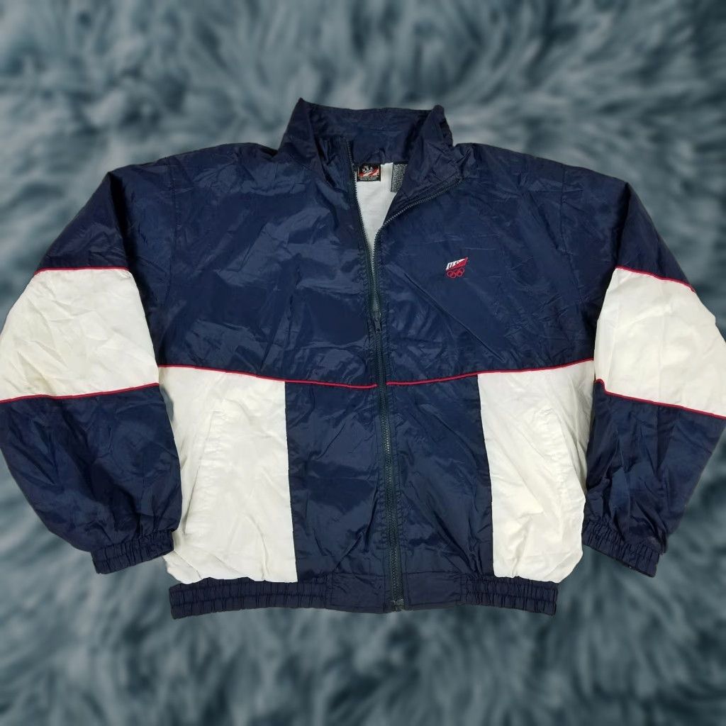 Vintage USA Olympics Official Windbreaker Jacket Mens L Red White Blue VTG Nylon Size US L / EU 52-54 / 3 - 1 Thumbnail
