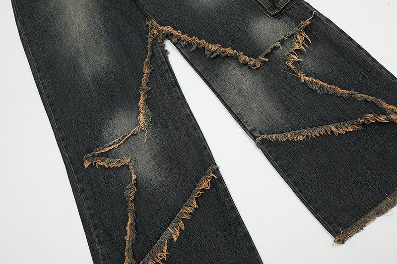 Japanese Brand American retro high street style frayed star washed jeans Size US 32 / EU 48 - 5 Thumbnail
