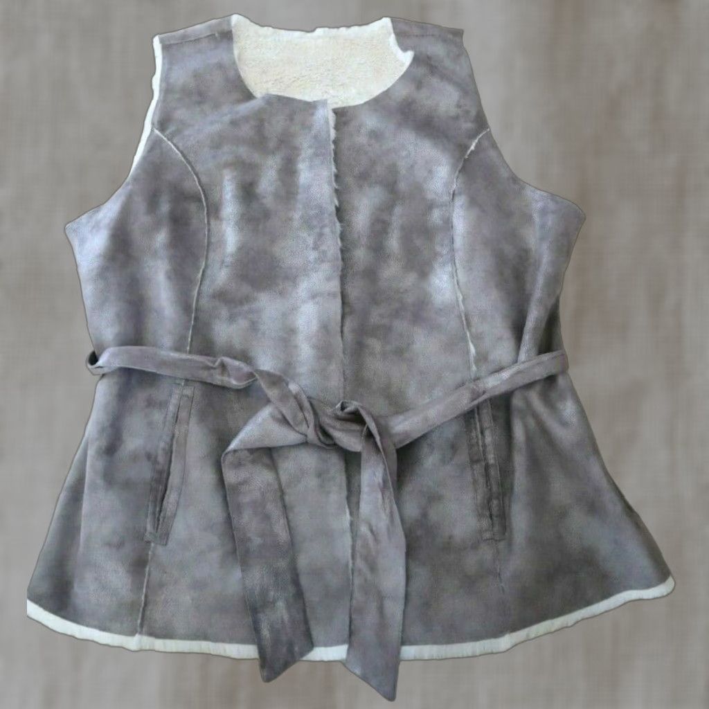 VINTAGE Lane Bryant Faux Fur Vest Plus Size 22/24 Casual Belted