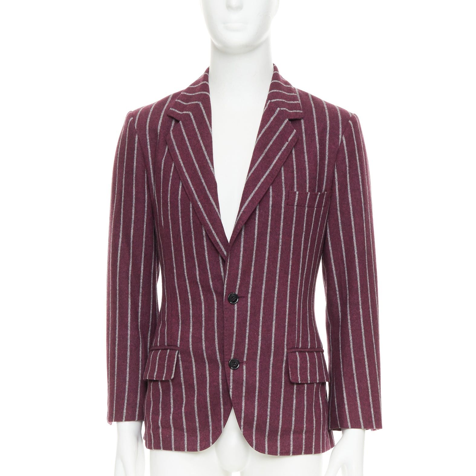 Dolce & Gabbana DOLCE GABBANA burgundy grey wool striped flap pocket blazer IT50 L Size 50R - 1 Thumbnail