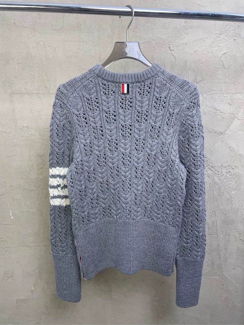 Thom Browne Thom browne Gray four-striped knitted mesh jacquart round-n Size US XXS / EU 40 - 2 Thumbnail