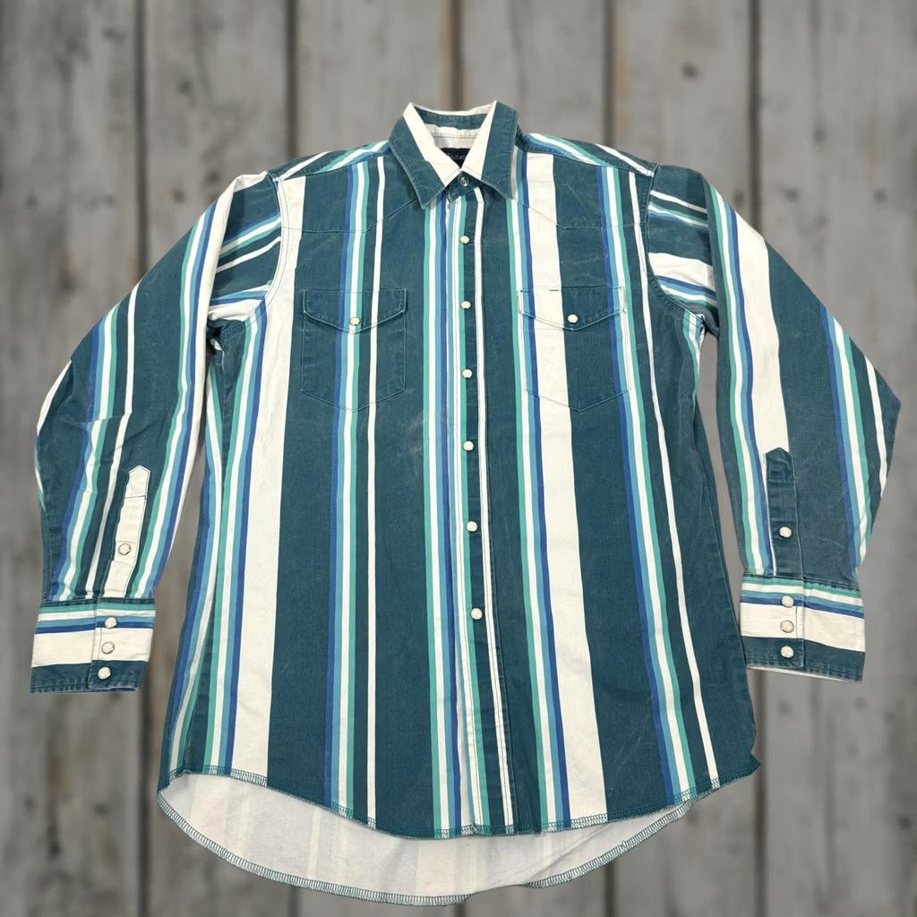 Wrangler VINTAGE Wrangler Shirt Men Medium Brushpopper Stripe Western Pearl Snap 90s Work Size US M / EU 48-50 / 2 - 1 Thumbnail