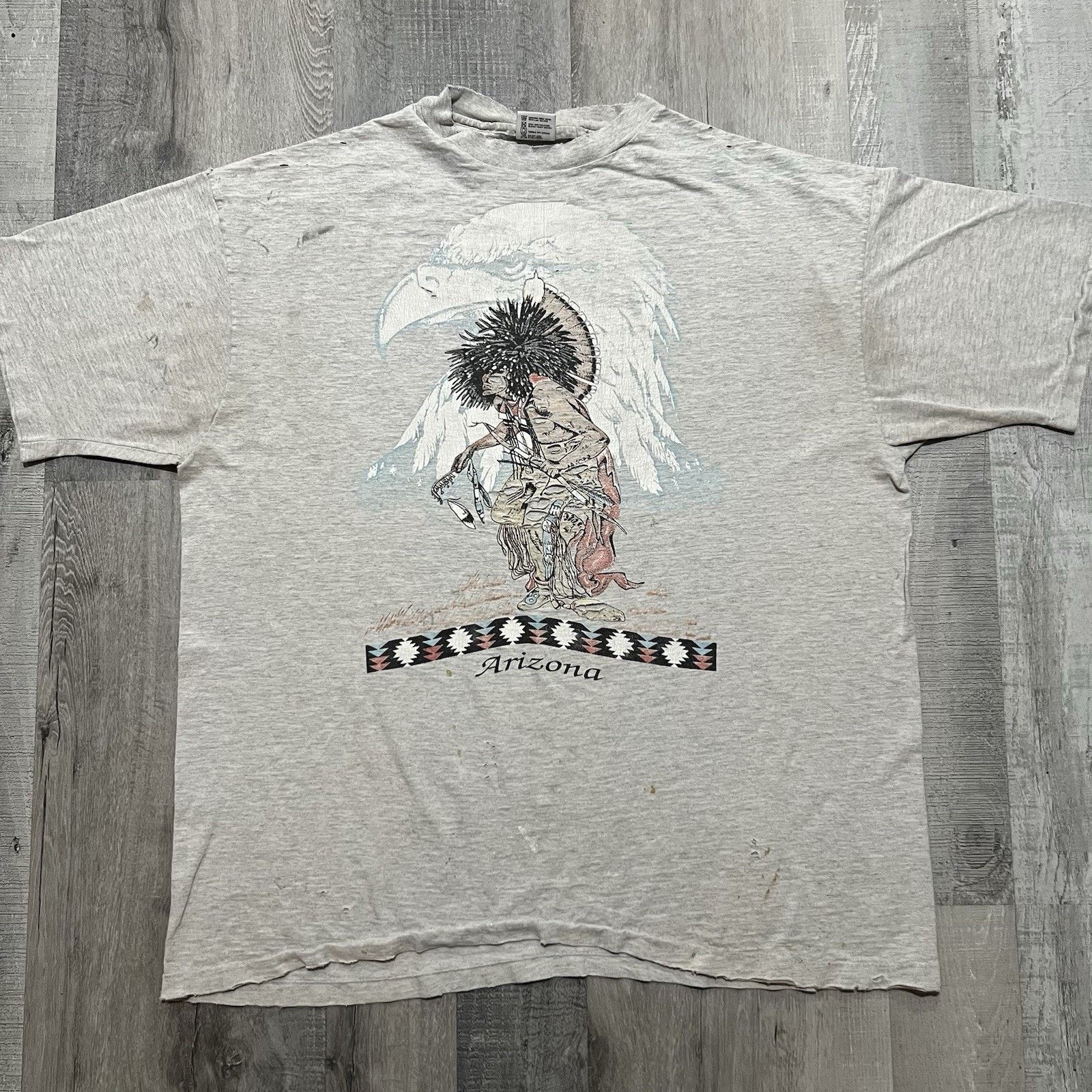 Anvil VTG Arizona Native American Tee Paper Thin Distressed Tee 2X Size US XXL / EU 58 / 5 - 1 Thumbnail