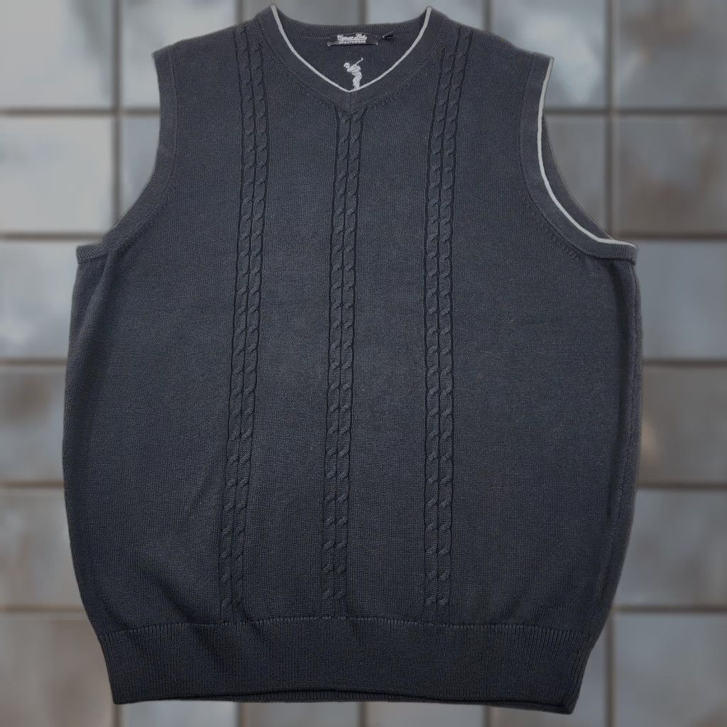 Vintage Cypress Links Sweater Vest Mens XL Black V Neck Cable Knit 100% Cotton Size US XL / EU 56 / 4 - 1 Thumbnail