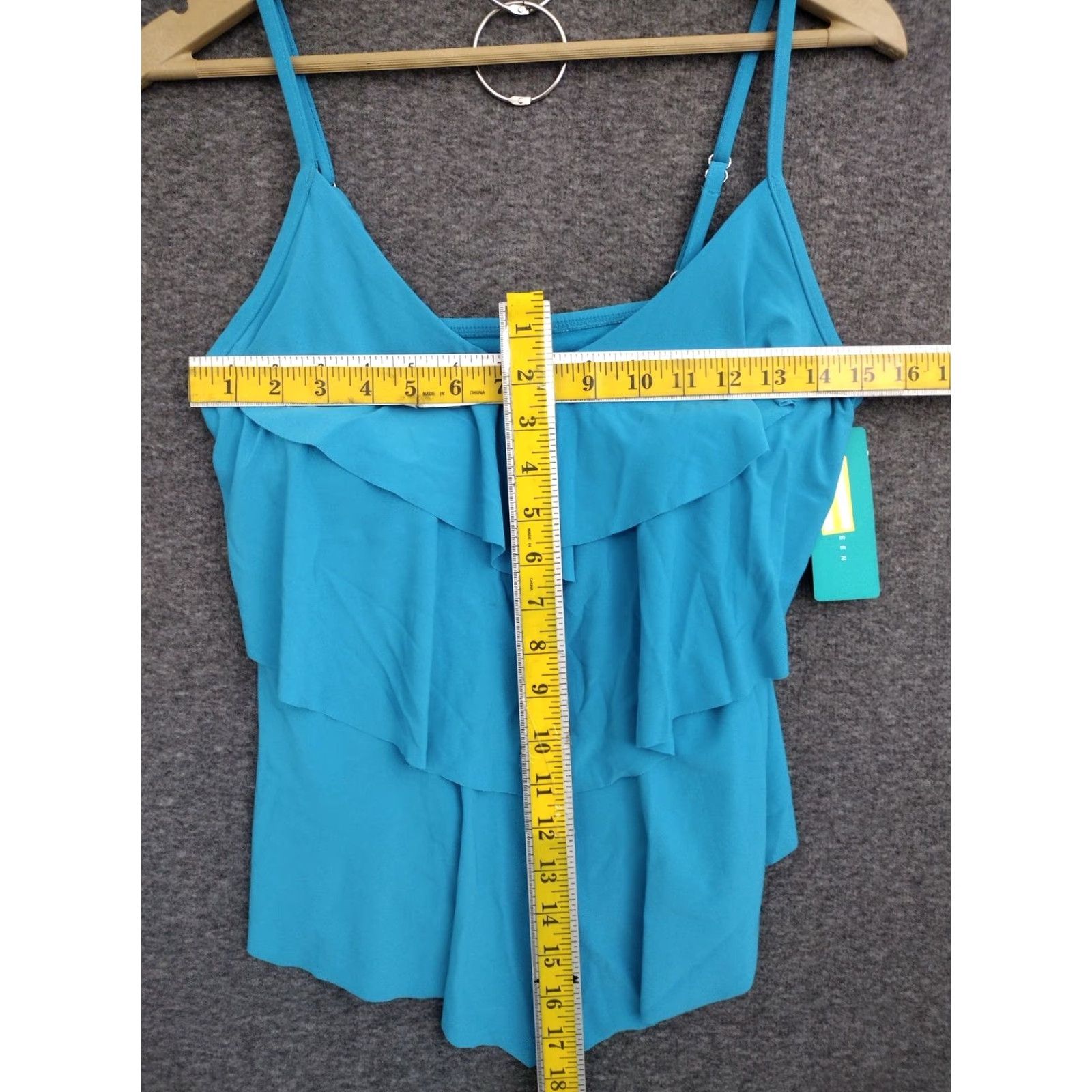 AQUA Aqua Green Women's Tankini Top Blue Size M Spaghetti Strap Tiered Tankini Top (Tank) Size M / US 6-8 / IT 42-44 - 4 Thumbnail
