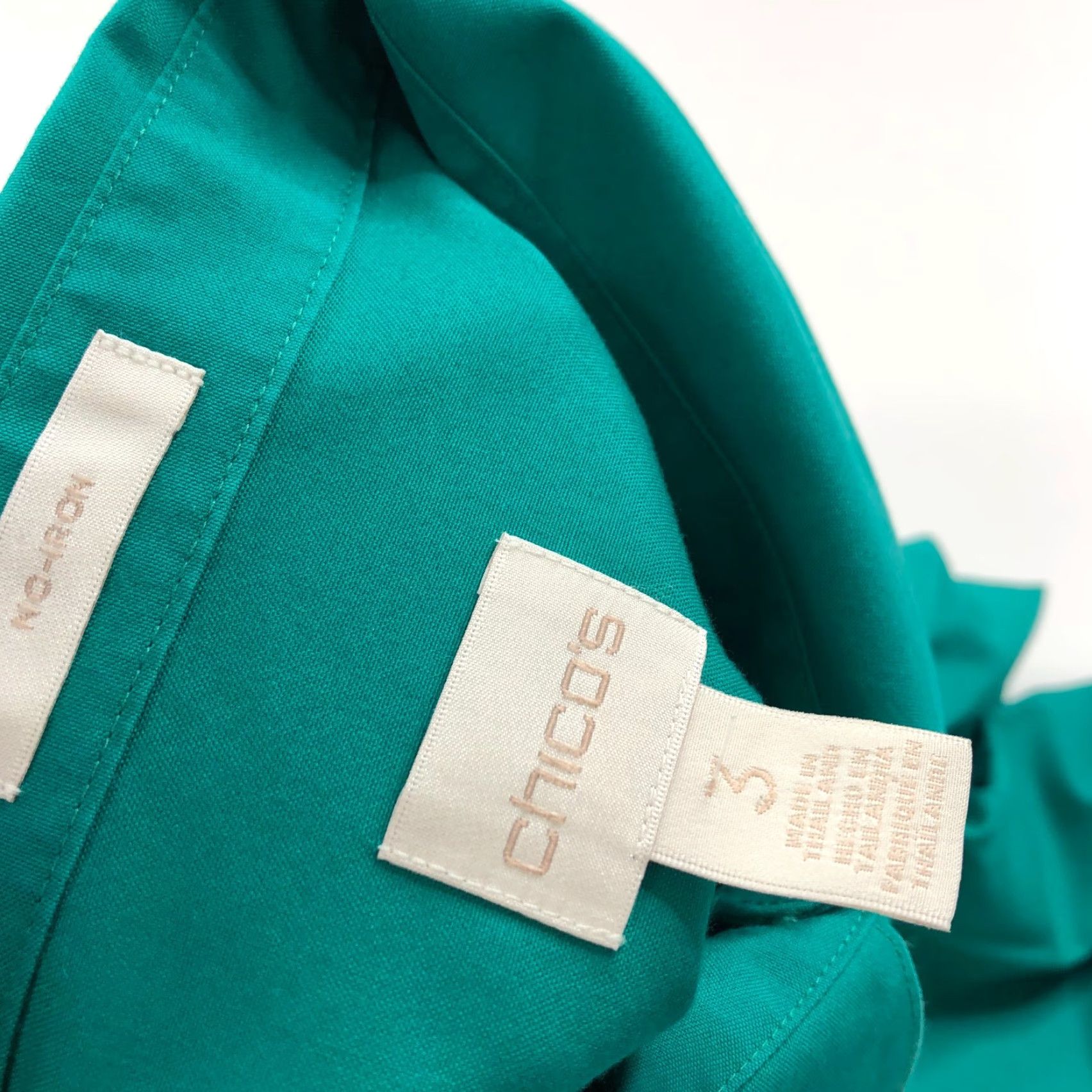 Vintage Chico's Shirt Green 3 No Iron 100% Cotton Long Sleeve Button-Up, MINT, Womens, Regular, Size 3 Size XS / US 0-2 / IT 36-38 - 7 Thumbnail