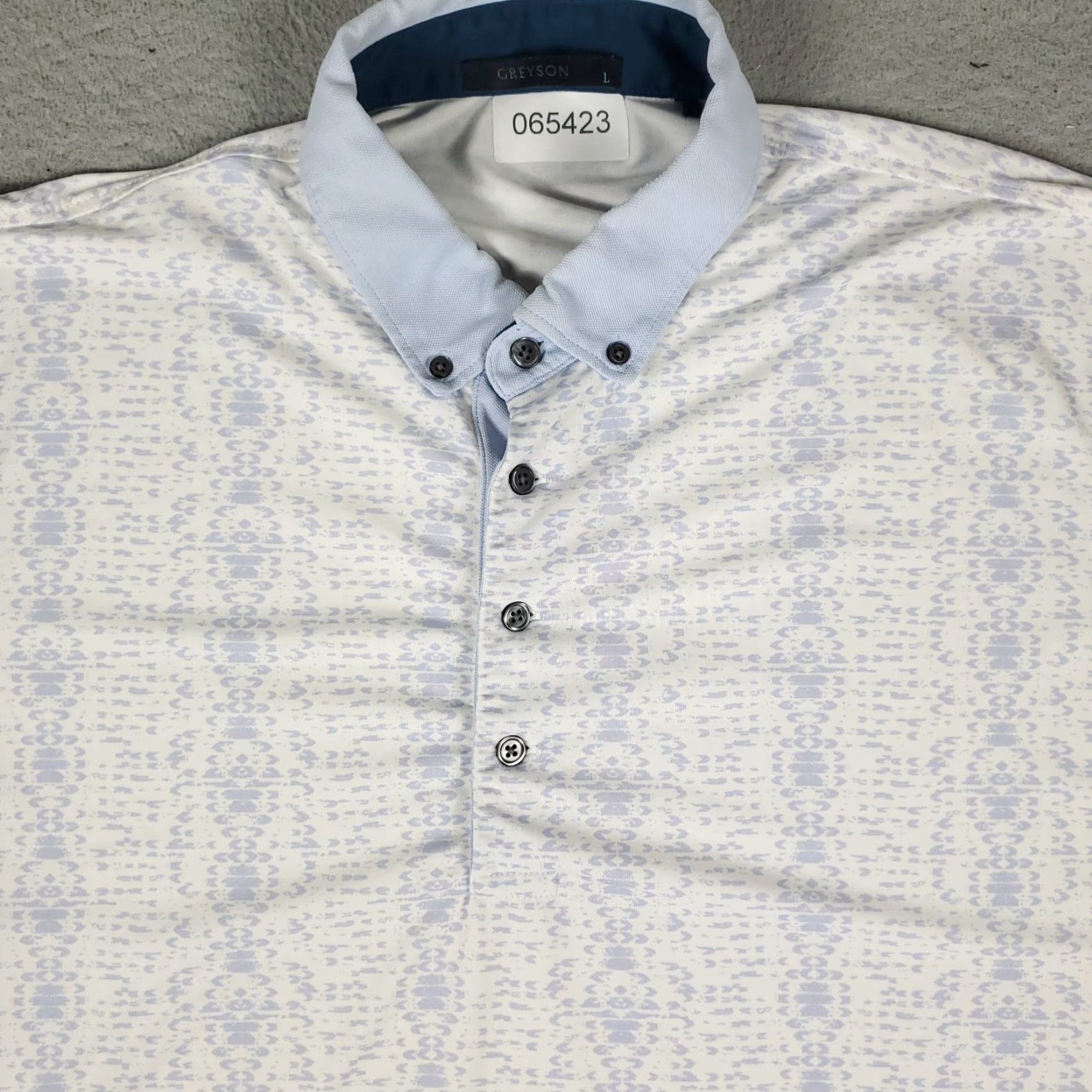Vintage Greyson Polo Shirt Mens L White Geometric Logo Button Collar Short Sleeve Polo Casual Golf Modern Preppy 90s? Size US L / EU 52-54 / 3 - 2 Thumbnail
