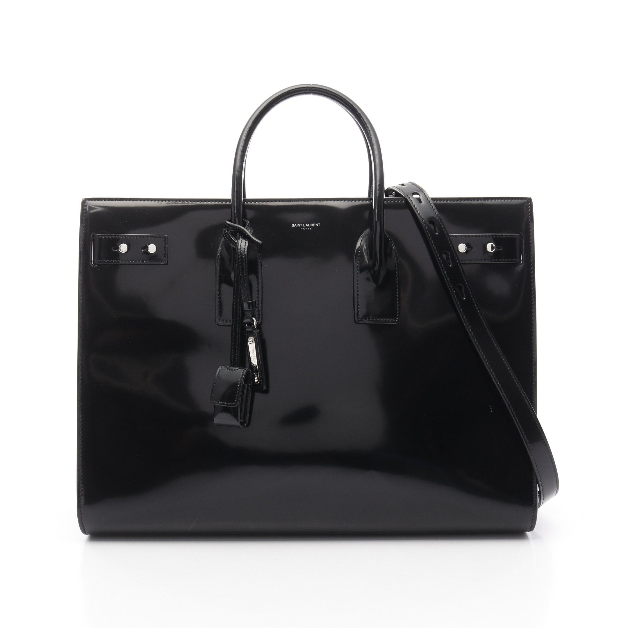 Yves Saint Laurent Yves Saint Laurent Sack Do Jules Shin Large Handbag Tote Bag Patent Leather Black Size ONE SIZE - 1 Thumbnail