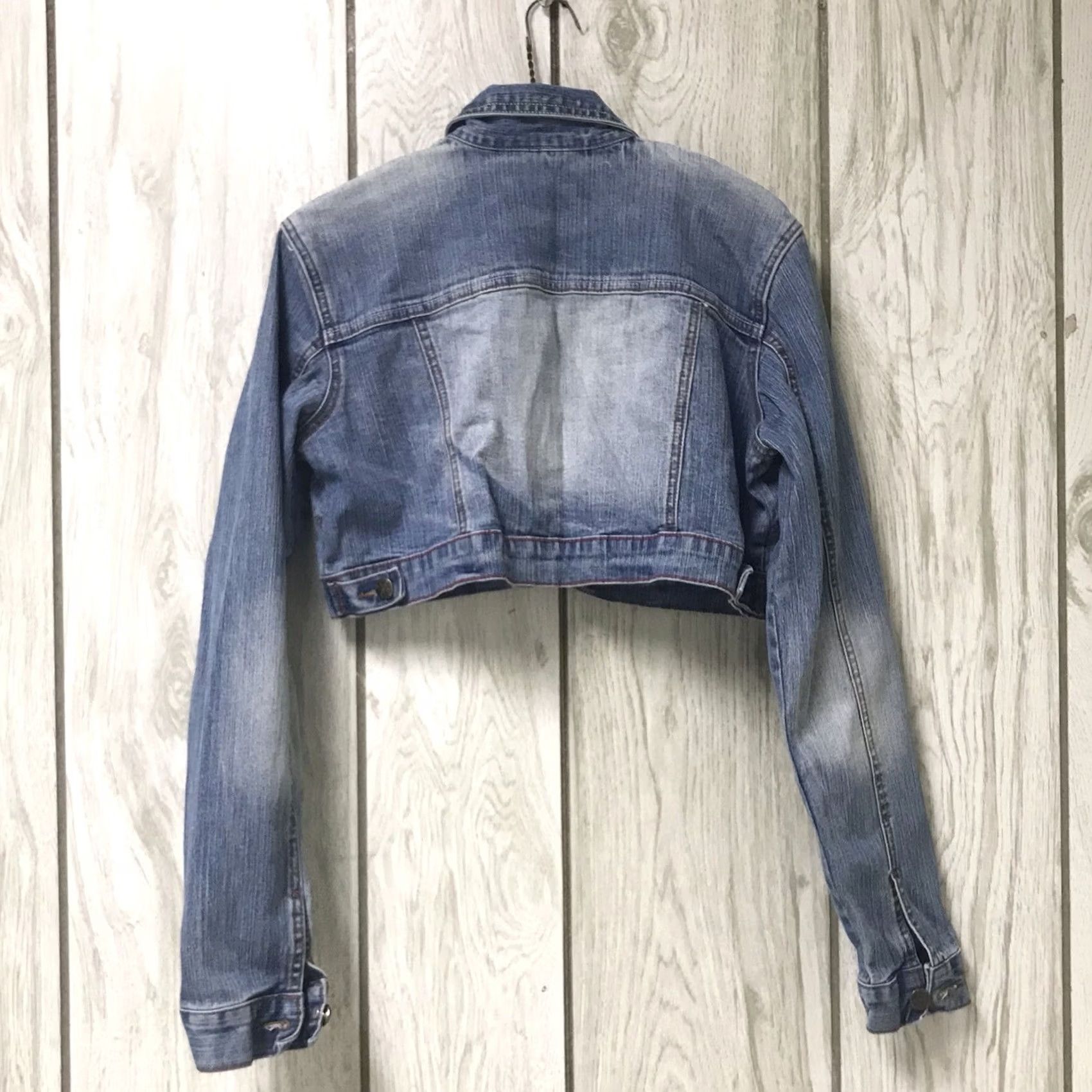 Denime Younique Women Denim Jacket Blue Acid Wash Button-Up Cropped Casual Regular L Jacket Mens Womens Girls Size 36" / US 14 / IT 50 - 2 Thumbnail