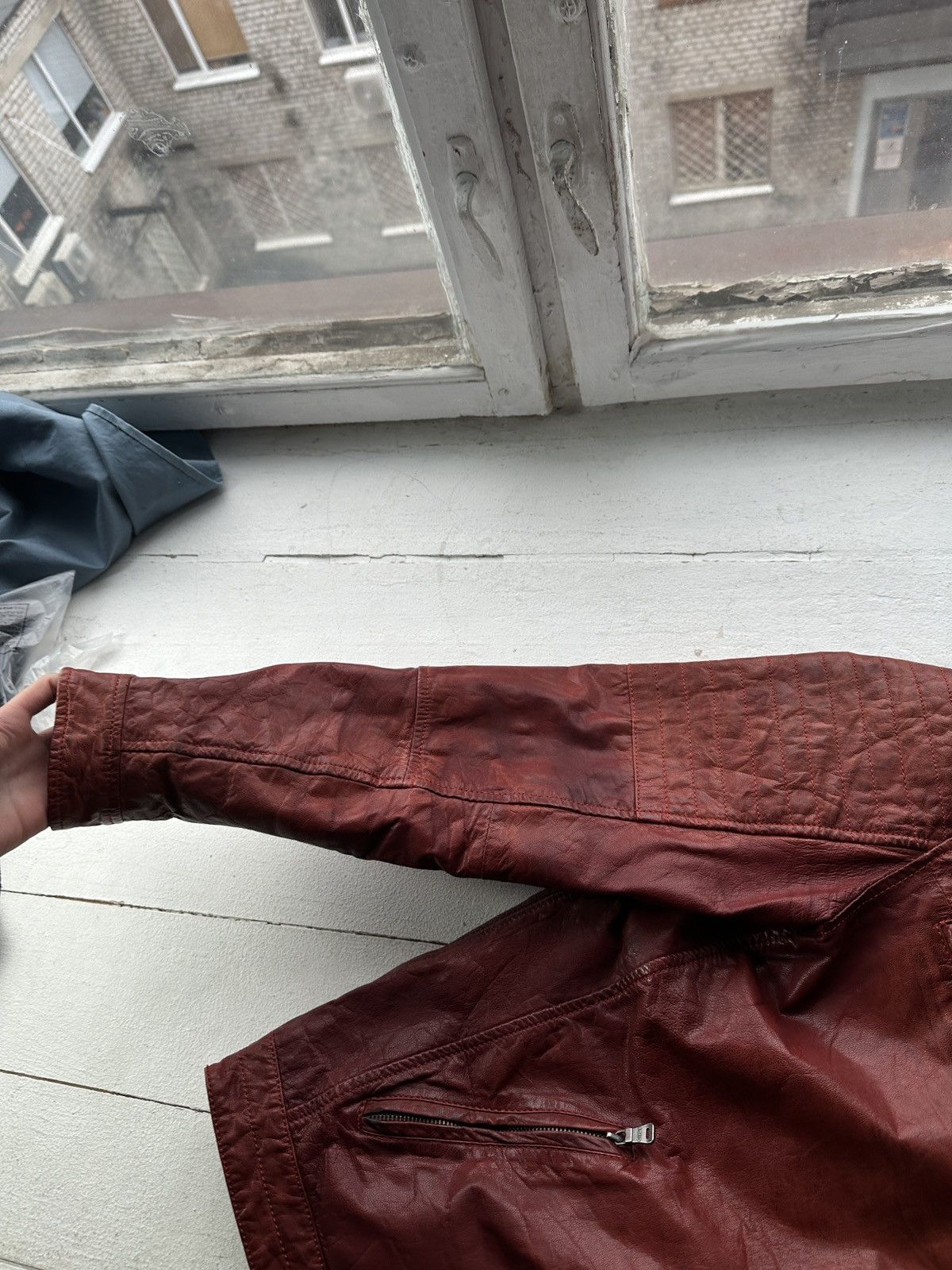 Gypsy 🚨VNTG LEATHER JACKET AVANT GARDE ASYMMETRICAL BROWN MOTO Size US XL / EU 56 / 4 - 4 Thumbnail