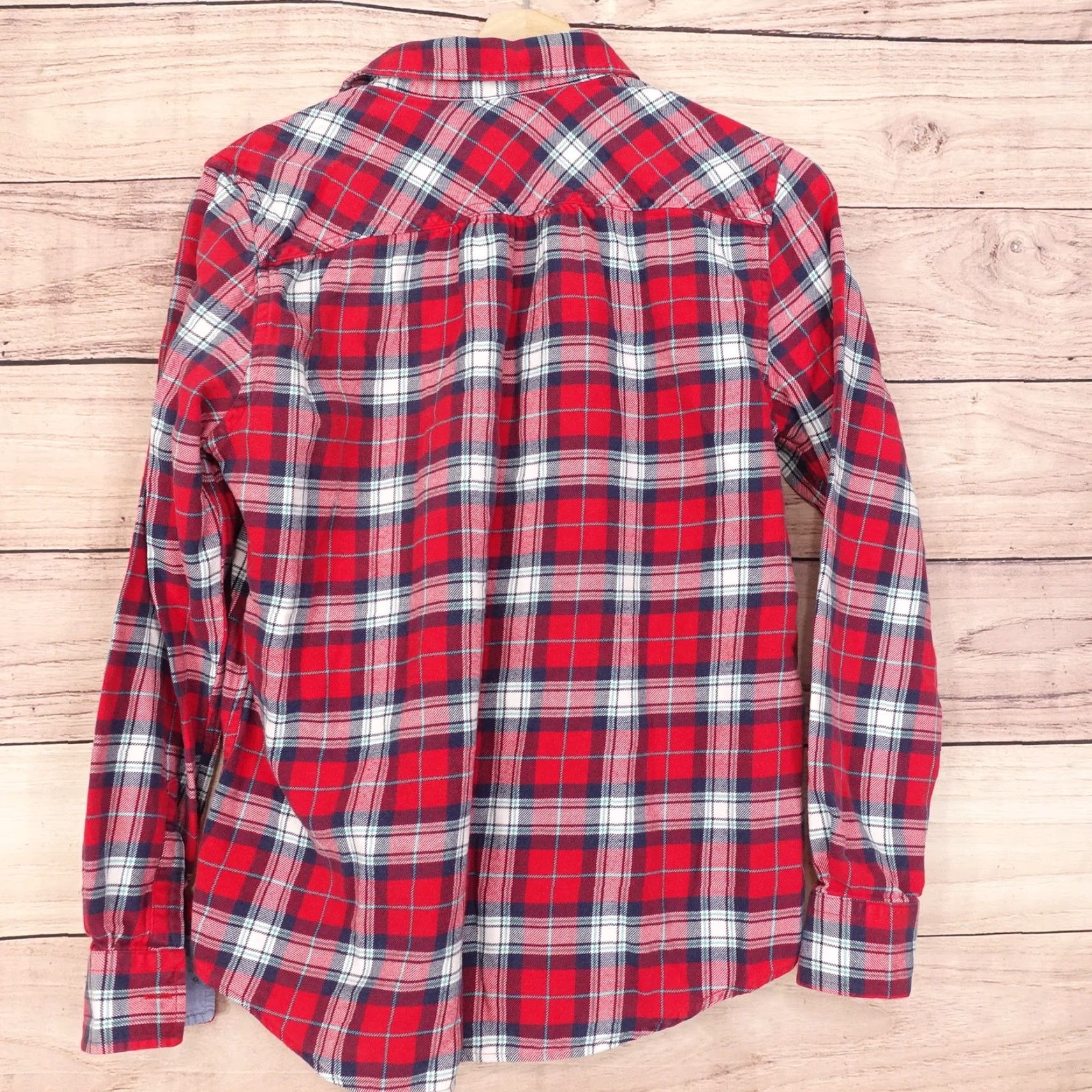 Lands' End Lands' End Women’s Medium Red Plaid Flannel Shirt Long Sleeve Button Up Casual Classic Size M / US 6-8 / IT 42-44 - 4 Thumbnail