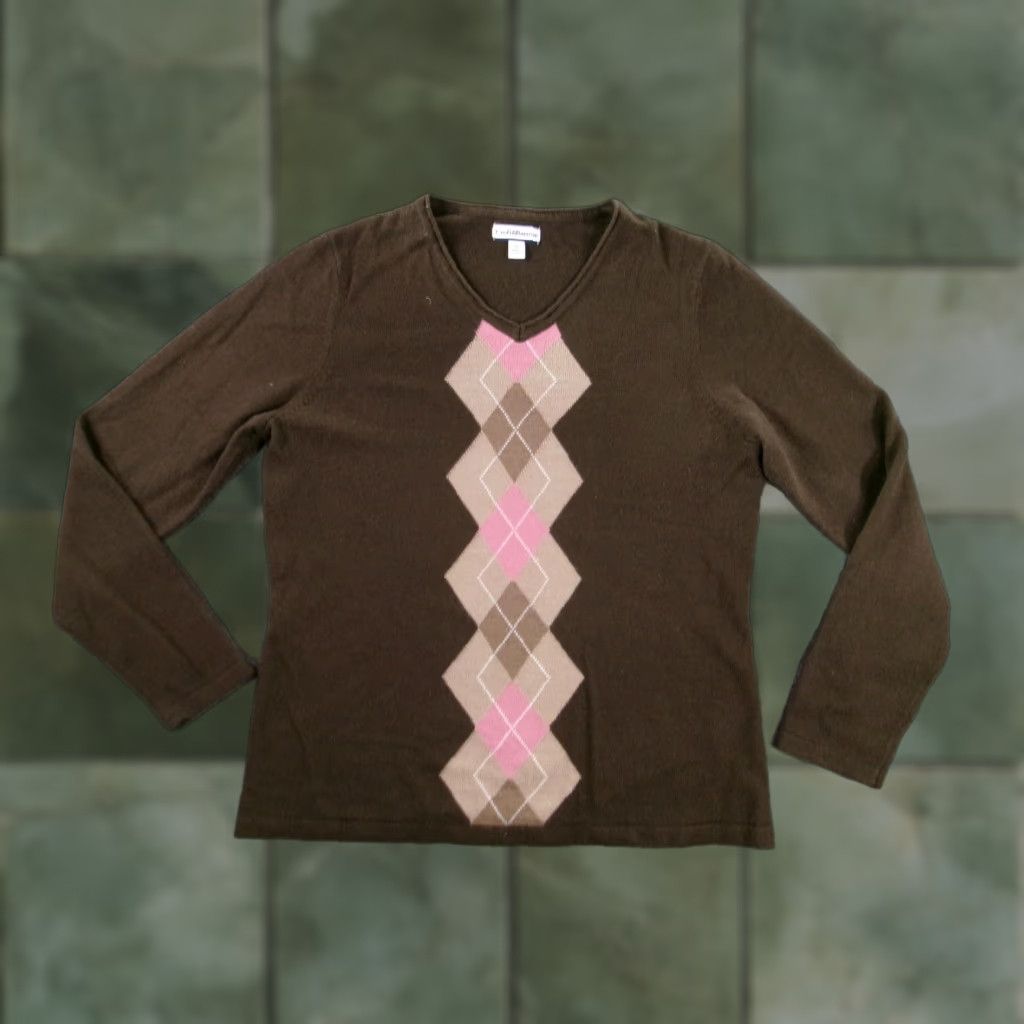 Croft & Barrow VINTAGE Croft & Barrow Sweater Womens Medium Brown Argyle V-Neck Long Sleeve Preppy Cozy Size M / US 6-8 / IT 42-44 - 1 Thumbnail