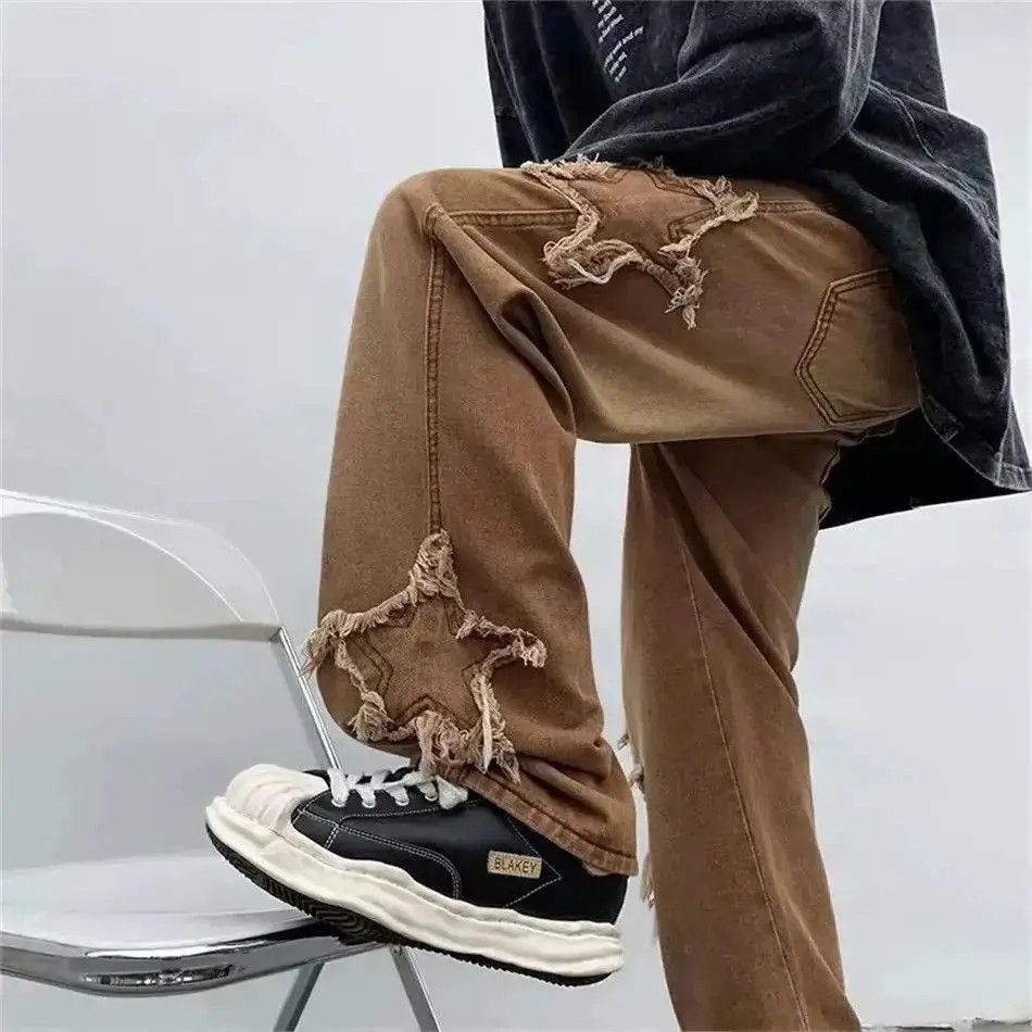 Japanese Brand baggy men's jeans stars embroidery Y2K hip-hop trousers Size US 32 / EU 48 - 3 Thumbnail