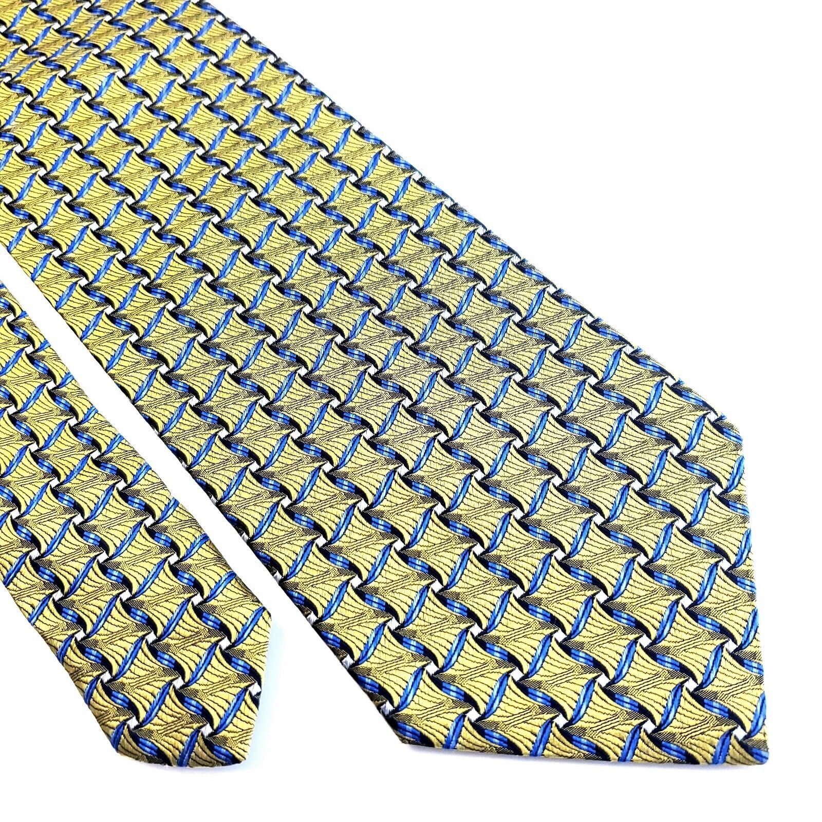 Pronto Uomo Pronto Uomo Yellow Blue Geometric Woven Italian Wide Silk Ti Size ONE SIZE - 1 Thumbnail