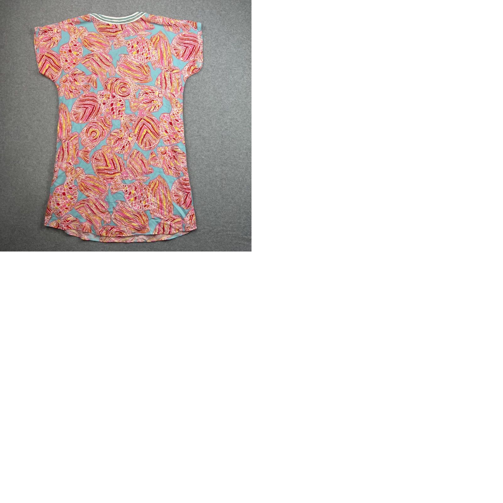 Lilly Pulitzer Lilly Pulitzer Dress Womens Medium Blue Pink Fish Print Beaded Tunic Coverup Dress Size M / US 6-8 / IT 42-44 - 9 Thumbnail