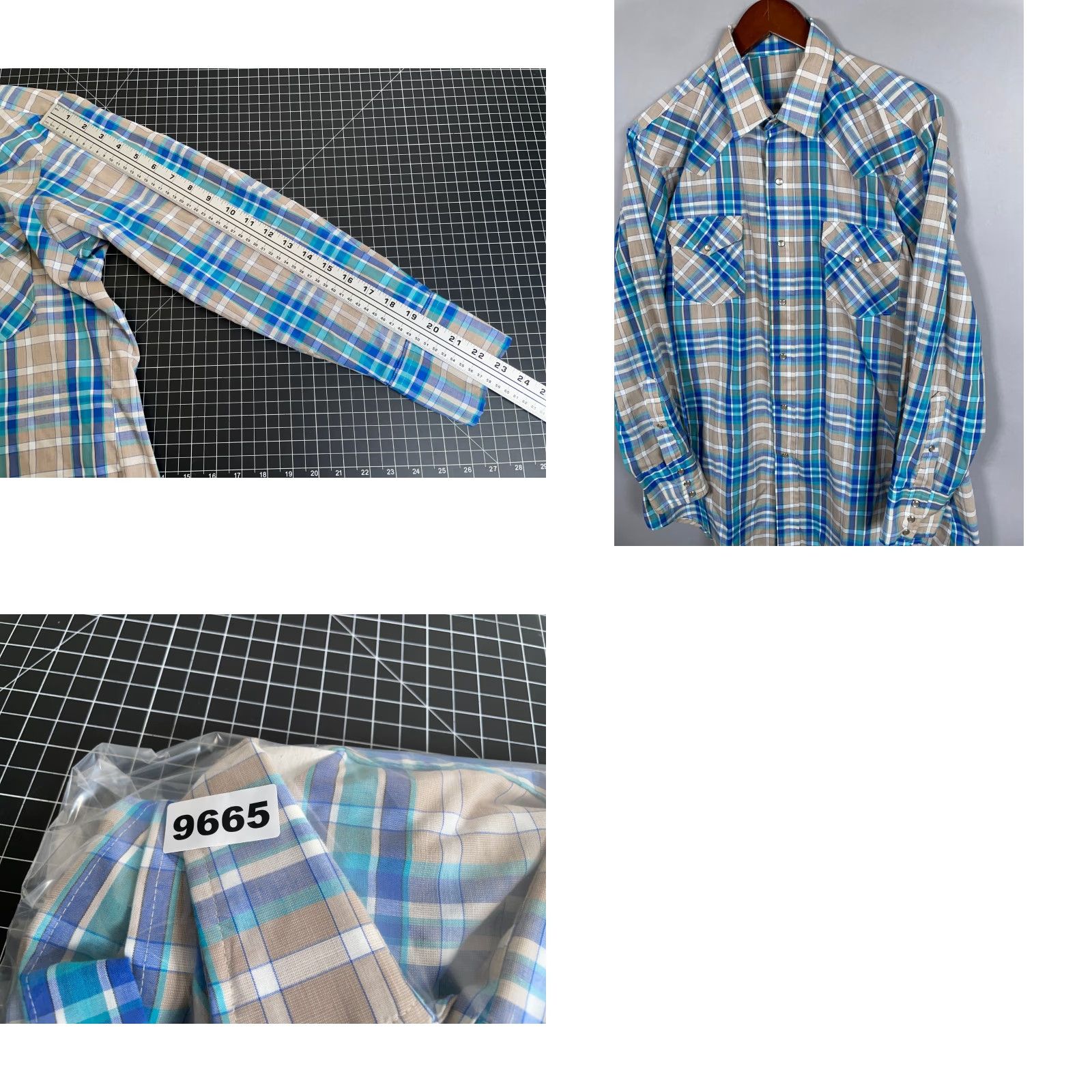 Vintage VINTAGE 80s Western Shirt Plaid Gray Blue Pearl Snap Lightweight Cotton Blend Cowboy Size US L / EU 52-54 / 3 - 8 Thumbnail