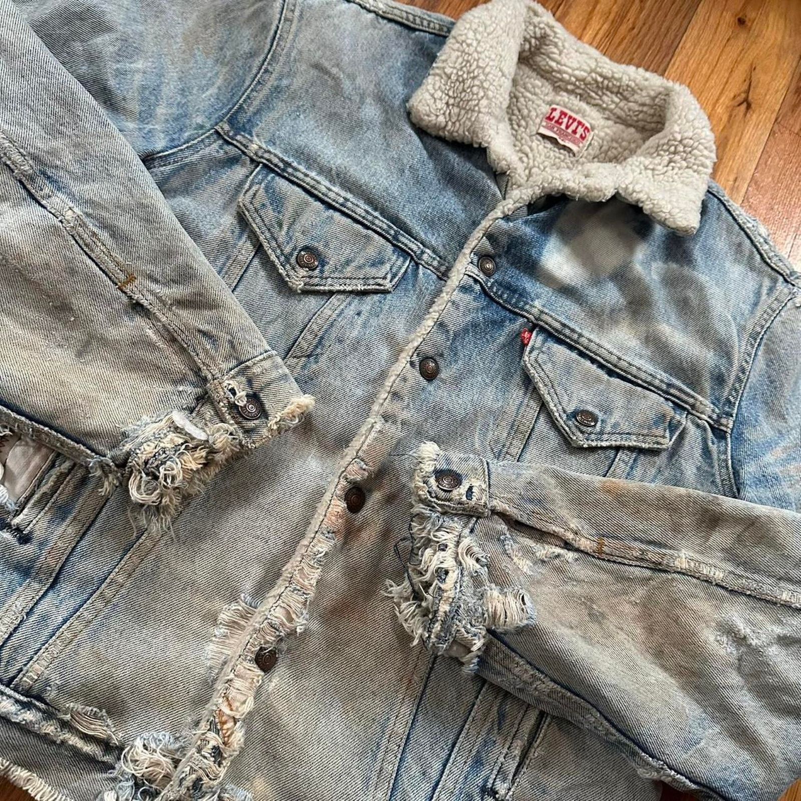 Levi's × Vintage Levis Distressed Sherpa Denim Button Up Jacket Grunge L Size US L / EU 52-54 / 3 - 5 Thumbnail