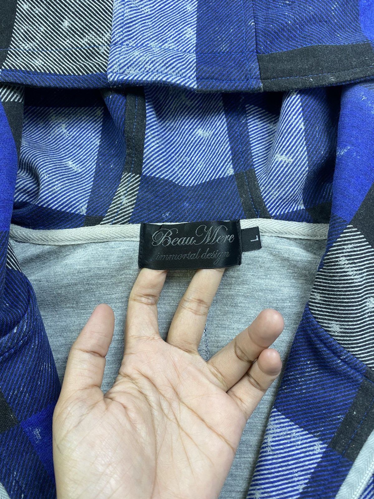 If Six Was Nine Vintage Beau Mere Blue Checked Punk Style Hoodie Zipper Size US M / EU 48-50 / 2 - 10 Thumbnail