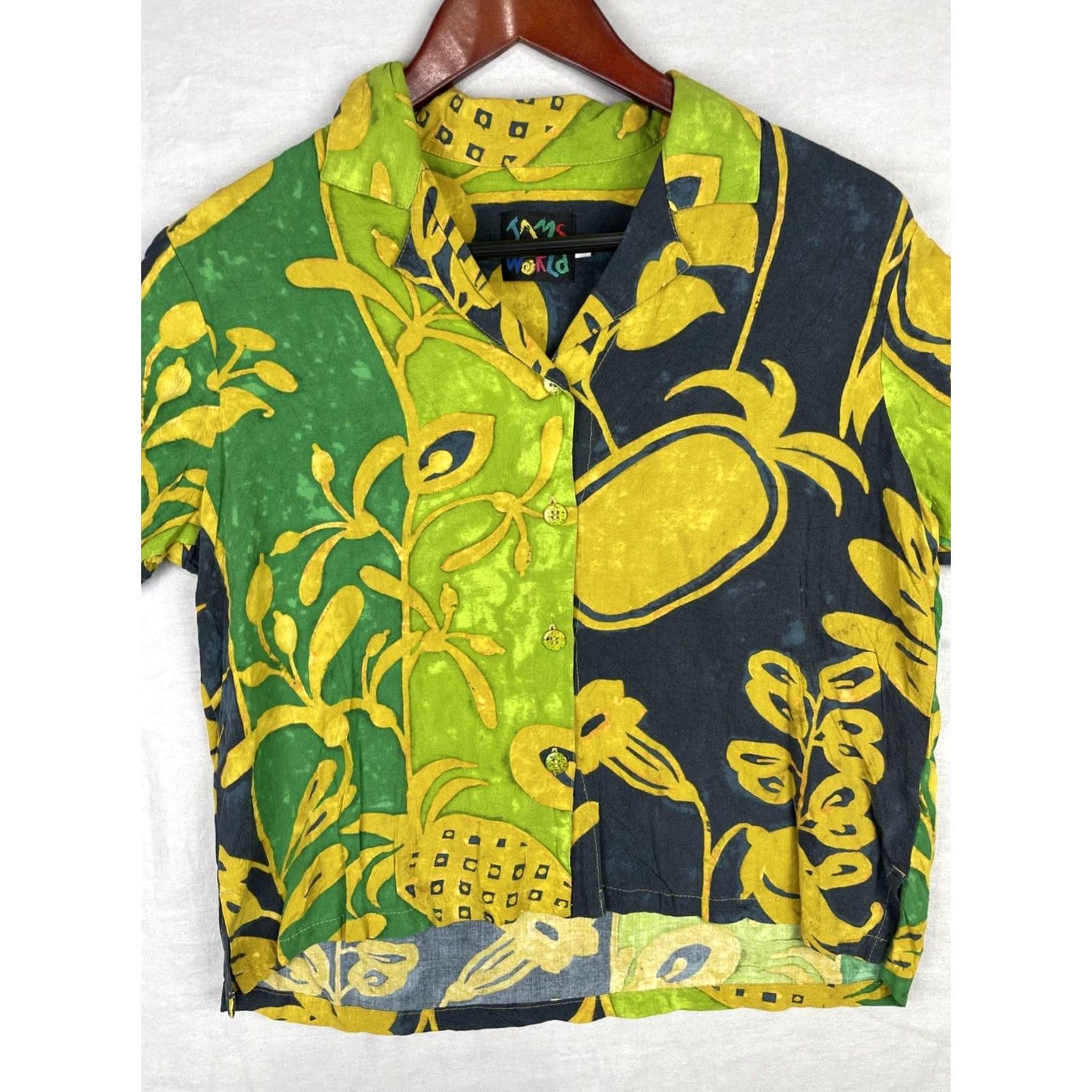 Jams World VINTAGE Jams World Shirt Womens Small Green Hawaiian Aloha Pineapple Patch Rayon Size S / US 4 / IT 40 - 2 Thumbnail