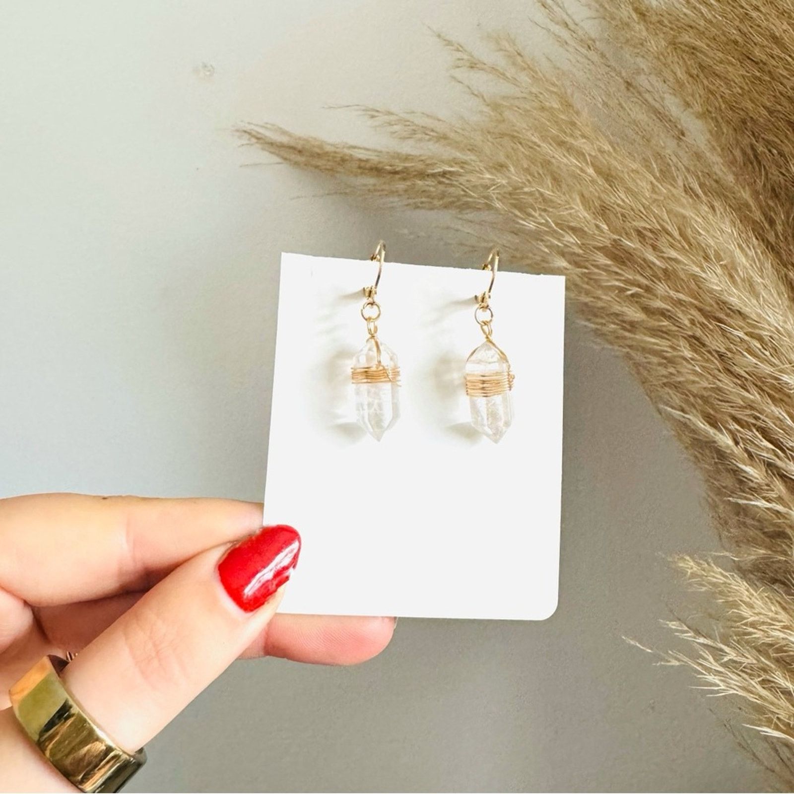 Nordstrom Clear Quartz Gold Gemstone Crystal Earrings Hoops Jewelry Size ONE SIZE - 4 Thumbnail