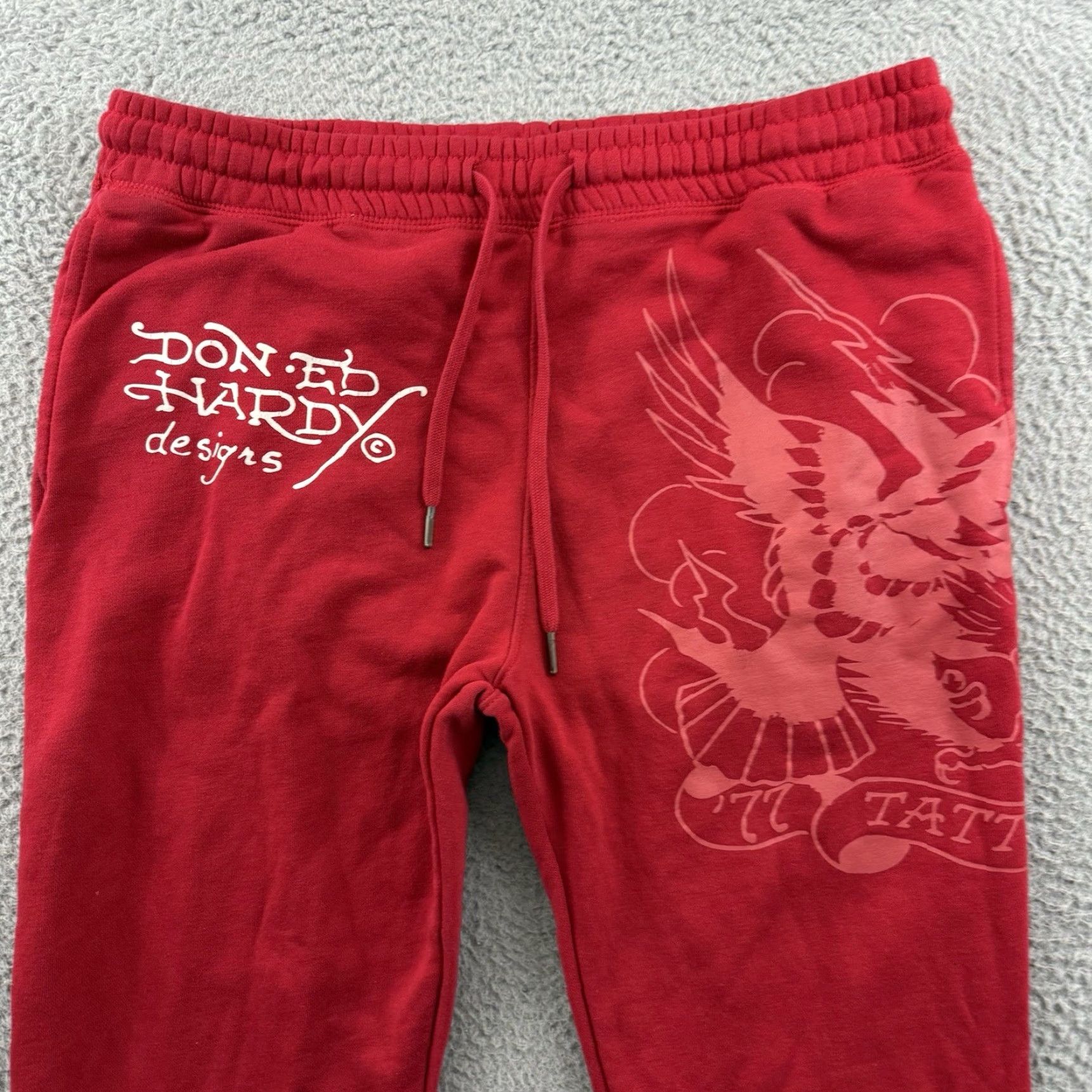 Ed Hardy Ed Hardy Sweatpants Women Large Red Wide-Leg Flare Dragon Y2K Skull Tattoo Heart Logo Pockets Vintage: No Size 36" / US 14 / IT 50 - 4 Thumbnail