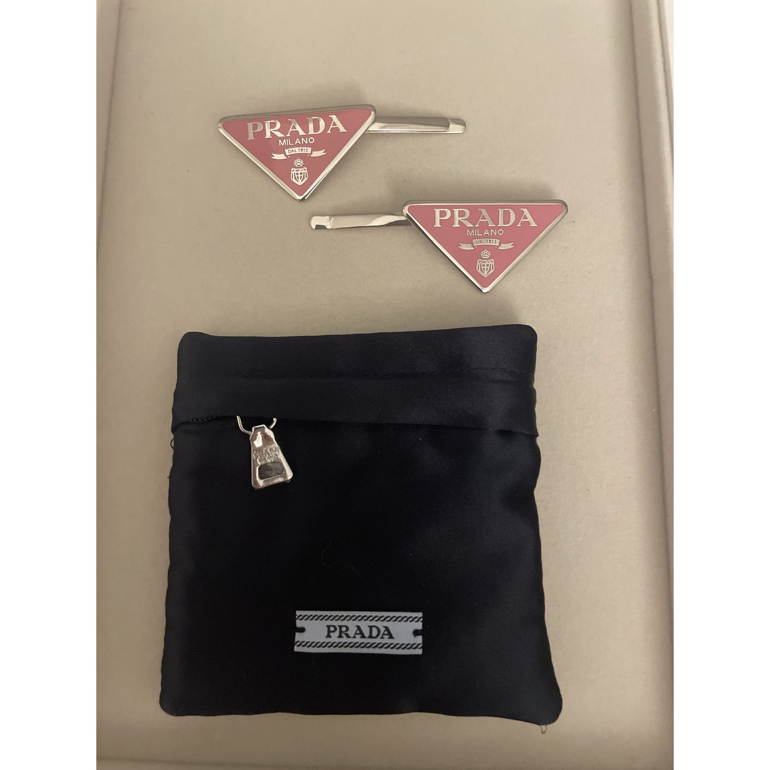 Prada Prada Milano Pink Triangle Logo Hair Clips With Silver-Tone Size ONE SIZE - 4 Thumbnail