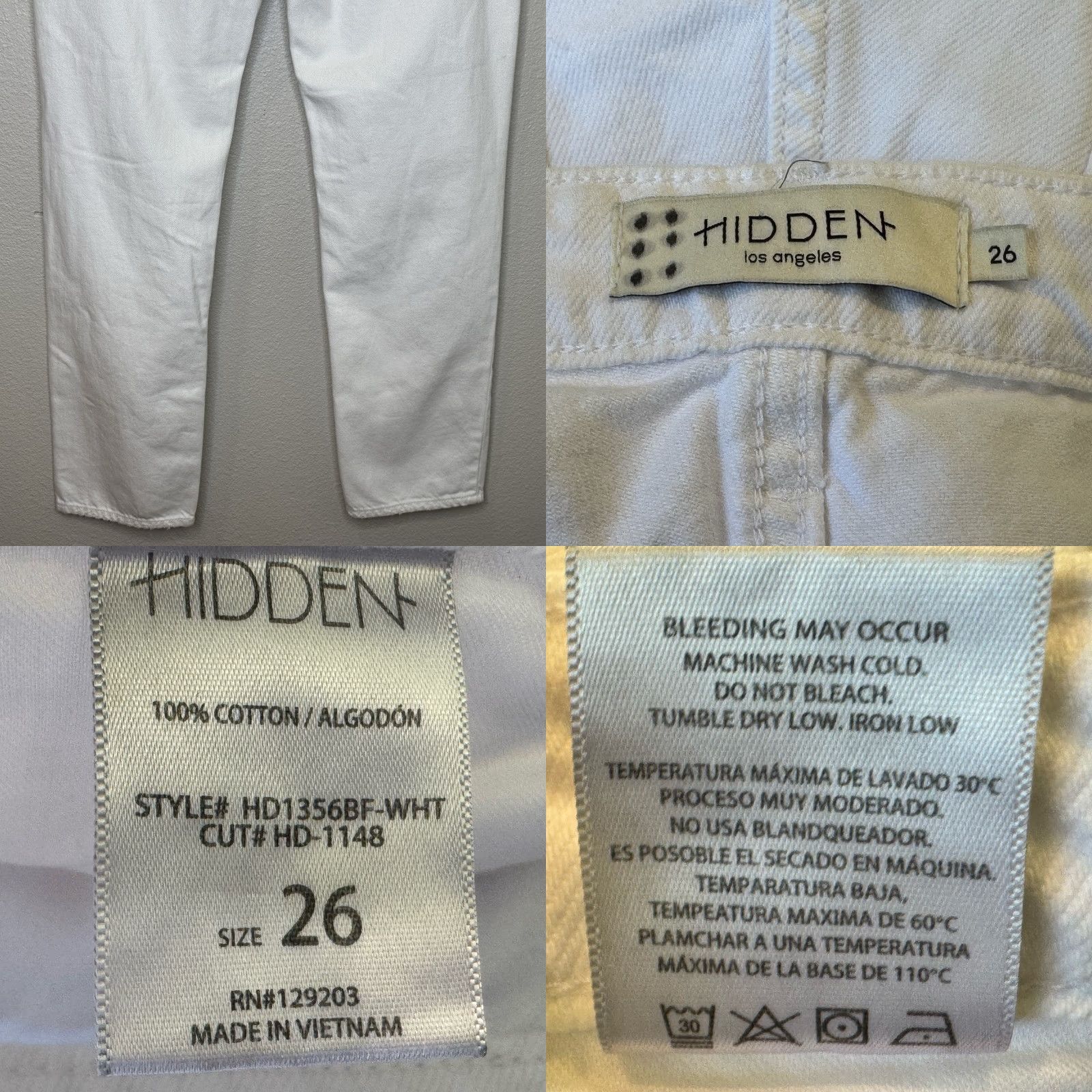 Vintage Hidden Bailey High Rise Boyfriend Jeans Womens 26 White Distressed Cotton New Size 26" / US 2 / IT 38 - 8 Thumbnail