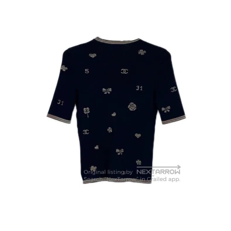 Chanel Chanel Dark blue full logo short-sleeved knitwear Size XS / US 0-2 / IT 36-38 - 2 Thumbnail