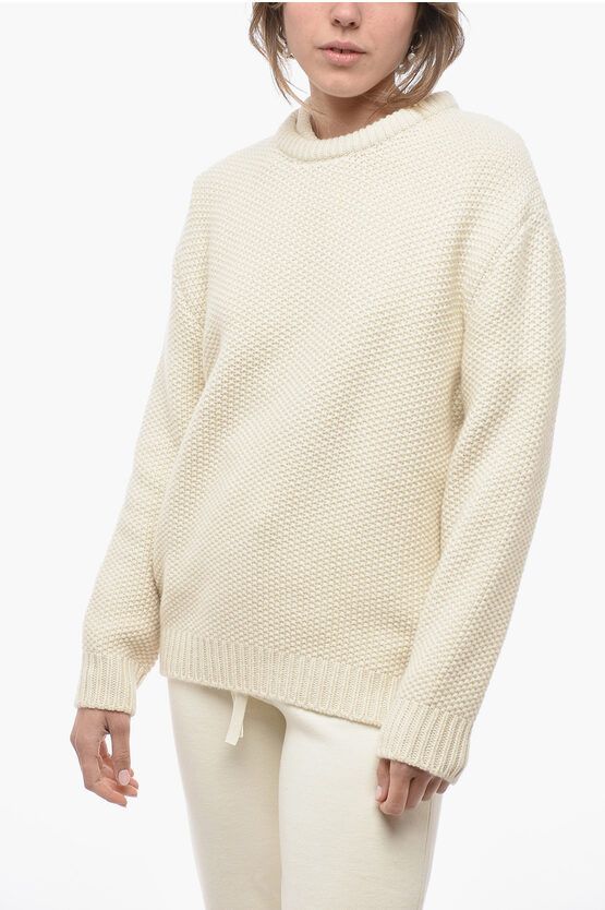 image of Chloe Crew Neck Pure Cashmere Sweater in White, Women's (Size Medium)