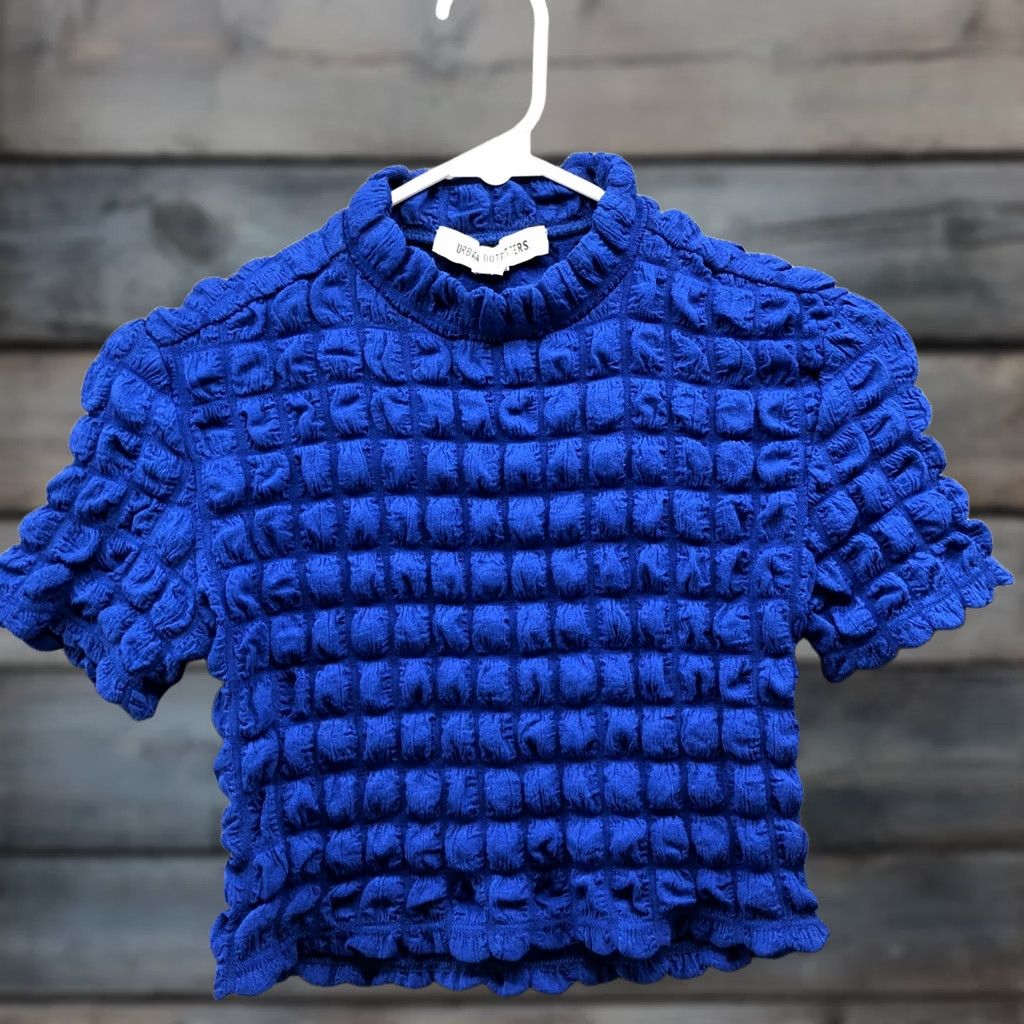 Urban Outfitters Urban Outfitters Popcorn Mock Neck Crop Top Womens XS Royal Blue Short Sleeve Size XS / US 0-2 / IT 36-38 - 1 Thumbnail