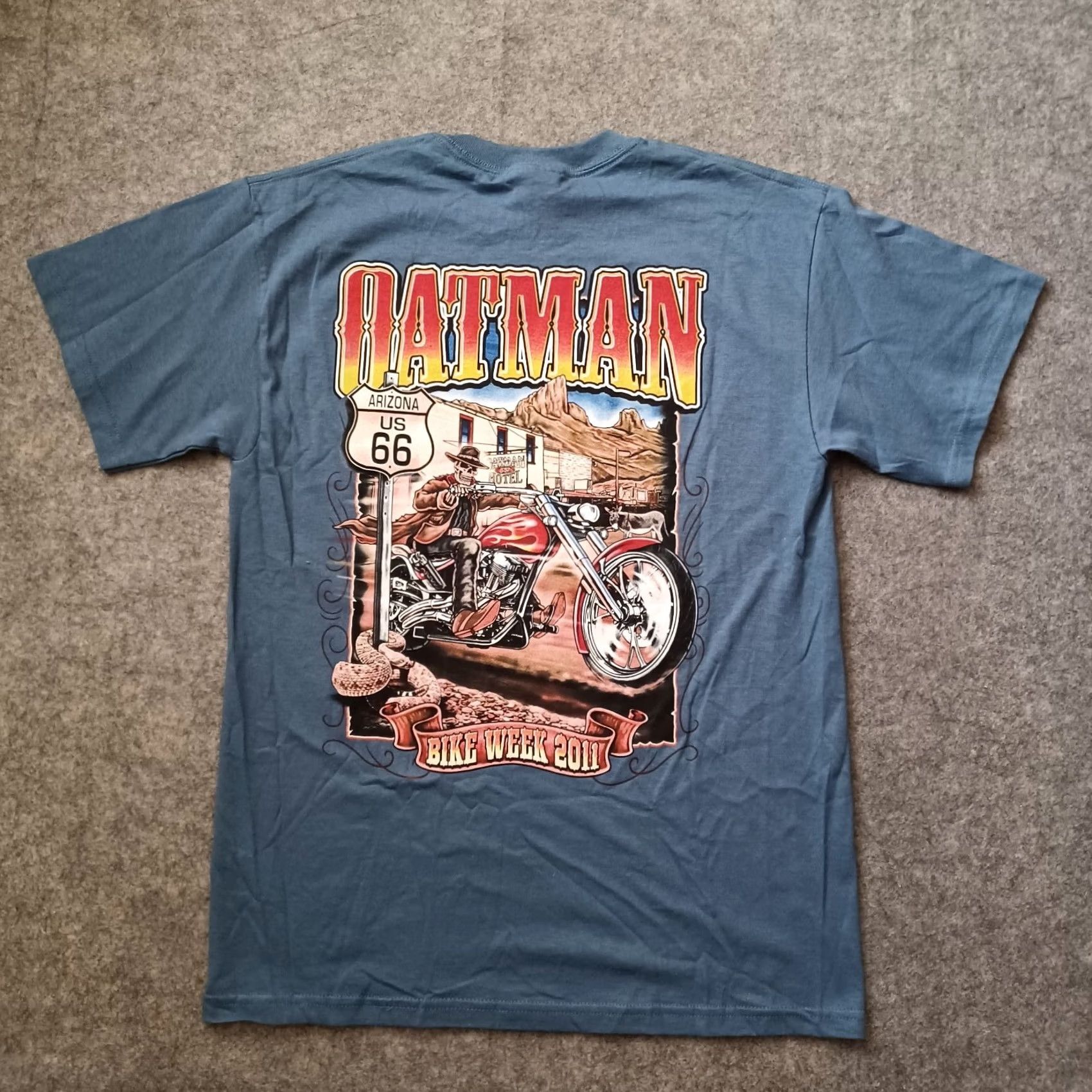 Gildan Oatman Bike Week Mens Shirt Medium Blue Logo US 66 Arizona Short Sleeve 2011 Size US M / EU 48-50 / 2 - 3 Thumbnail
