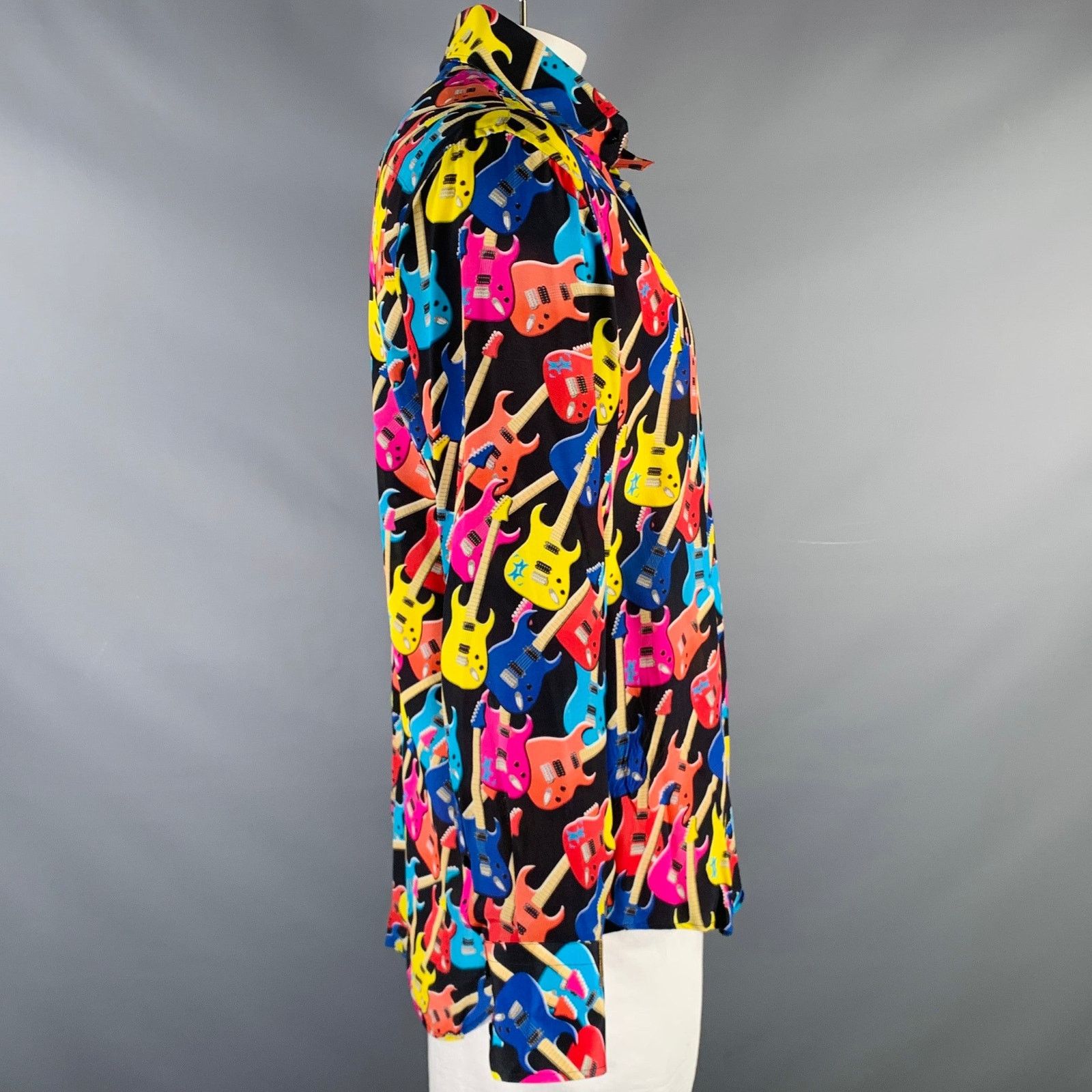 Billionaire Couture Size XL Black Multi Color Guitars Silk Long Sleeve Shirt Size US XL / EU 56 / 4 - 3 Thumbnail