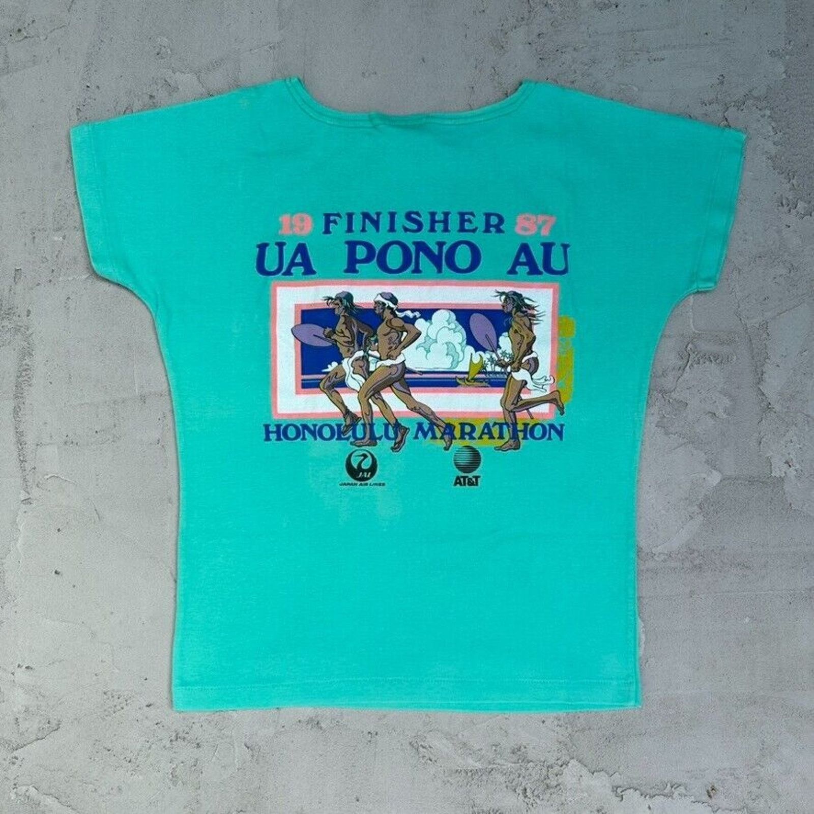 Vintage Vintage Honolulu Marathon Finisher 1987 Hawaii Teal T Shirt Size S / US 4 / IT 40 - 3 Thumbnail
