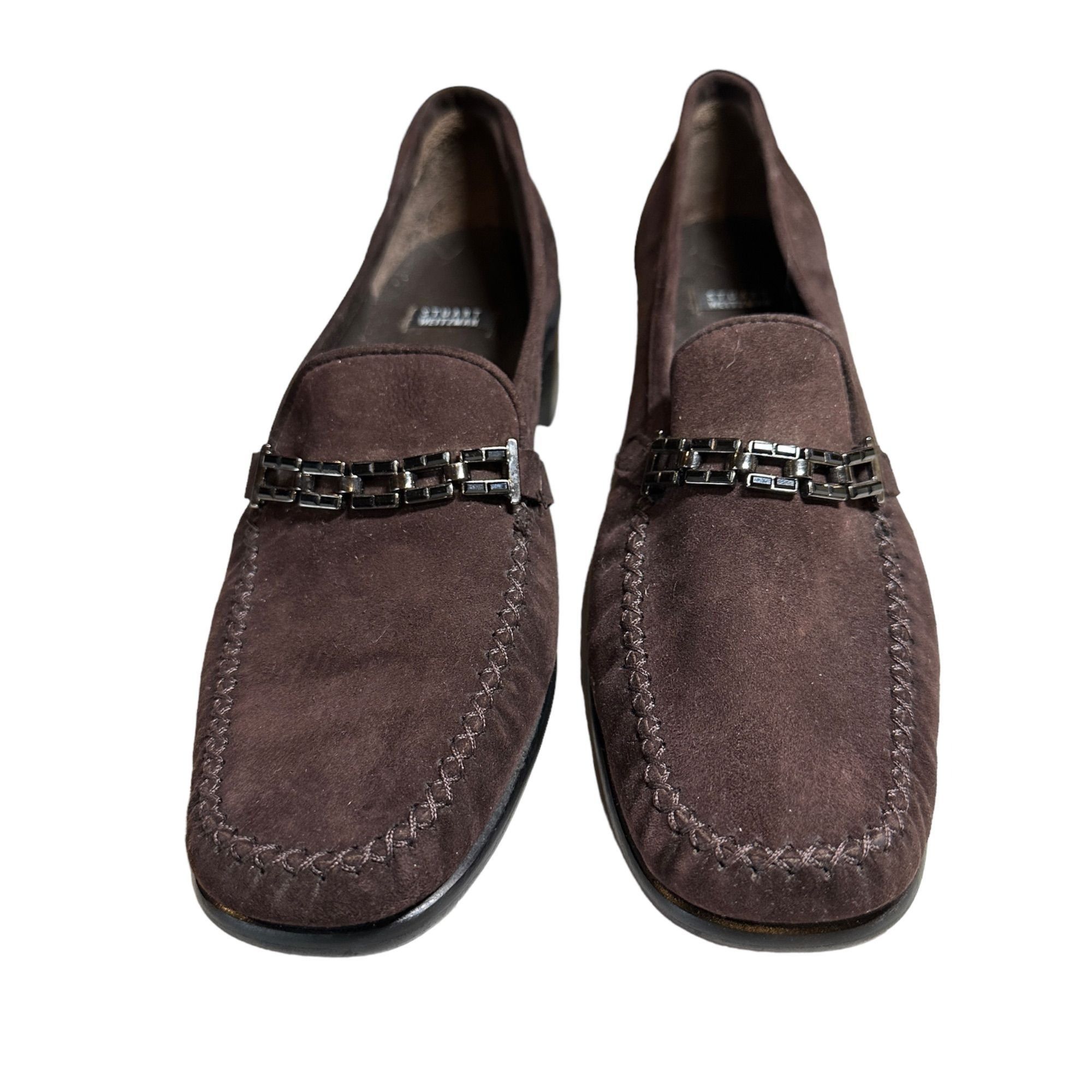 Stuart Weitzman Stuart Weitzman Brown Suede Chain Link Loafers Shoes Block H Size US 7 / IT 37 - 3 Thumbnail