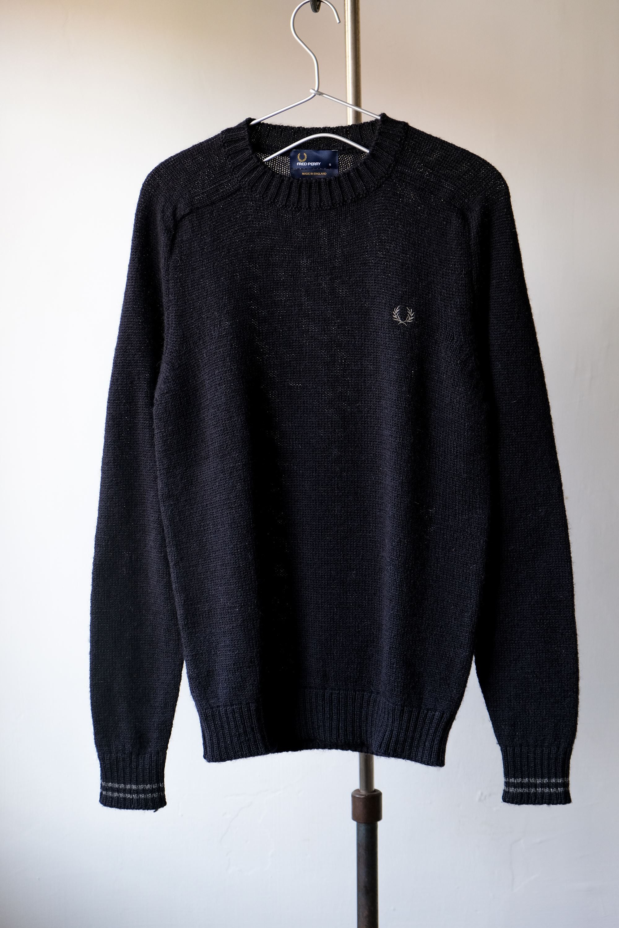 image of Fred Perry Wool Logo Raglan Sweater Made In England in Black, Men's (Size Small)