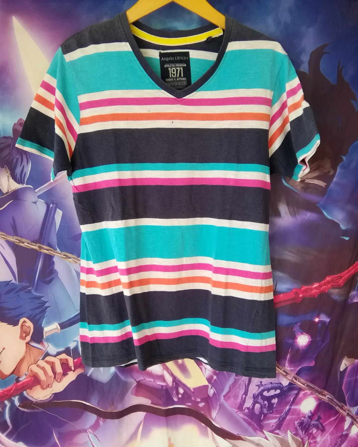 Angelo Litrico Angelo Litrico Striped V-Neck T-Shirt Multicolor Size US M / EU 48-50 / 2 - 1 Thumbnail