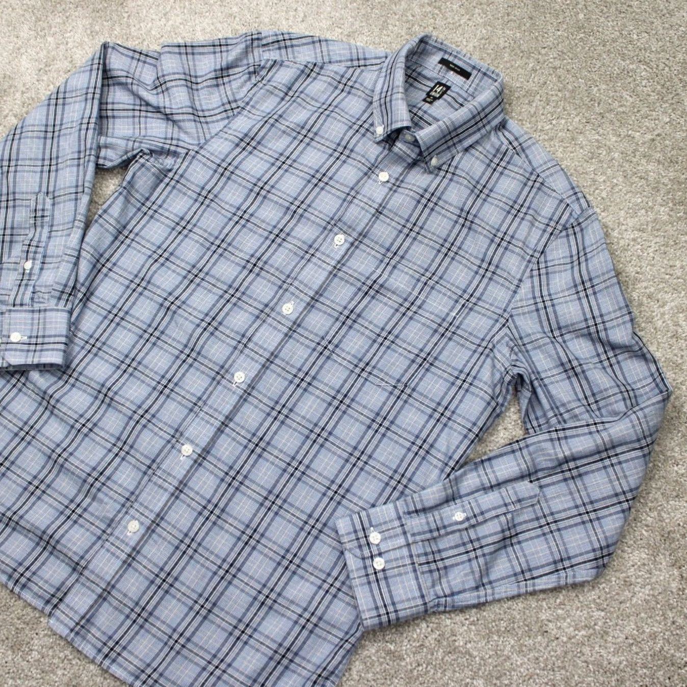 Vintage 14th & Union Shirt Mens Medium Blue/Black Non-Iron 100% Cotton L/S Button Down Size US M / EU 48-50 / 2 - 4 Thumbnail