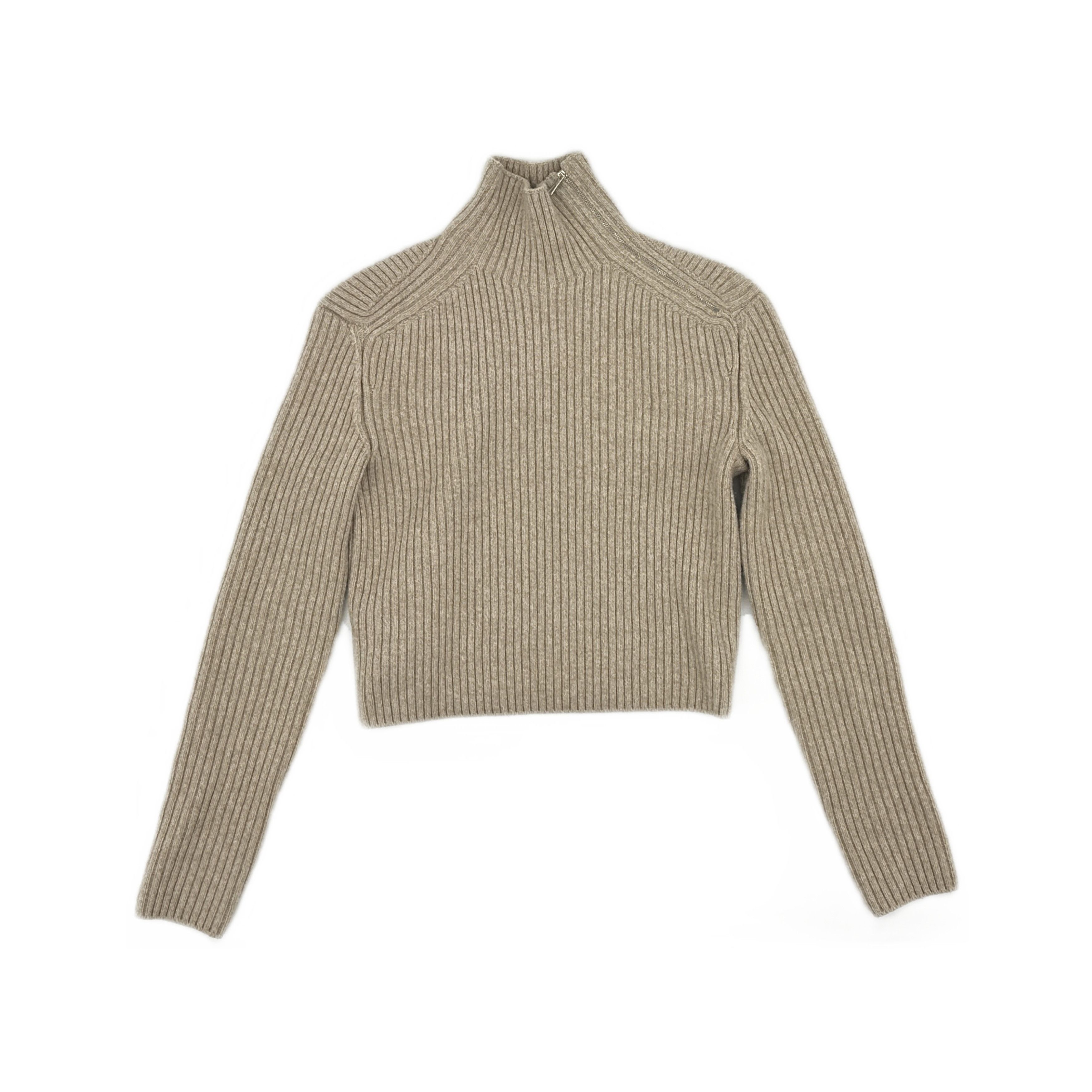 Hermes Hermès Beige Ribbed Wool Zip-Up Sweater Size 34 Size XS / US 0-2 / IT 36-38 - 1 Thumbnail