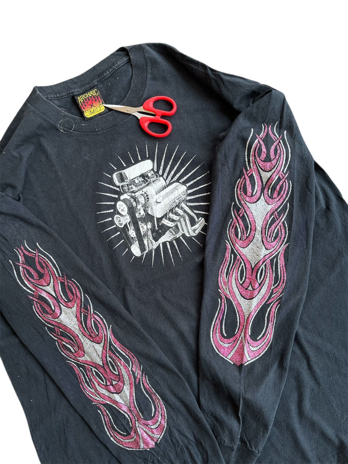 Vintage 90s Archaic Smile Bad Ass Engine Flame Spellout Longsleeve Size US XL / EU 56 / 4 - 6 Thumbnail