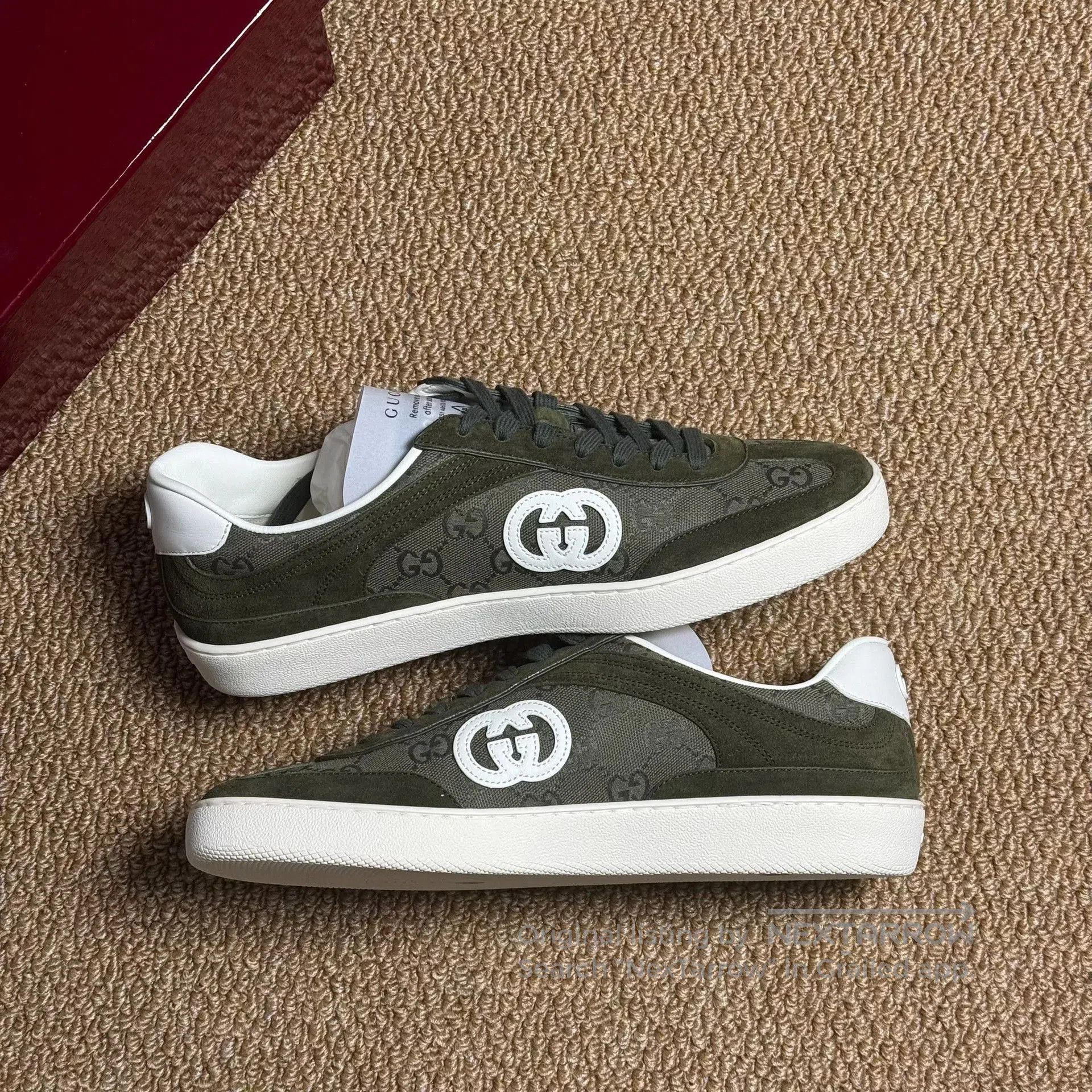 Gucci Gucci G75 Suede Low-Top Men's Green Sneakers. Size US 9 / EU 42 - 3 Thumbnail