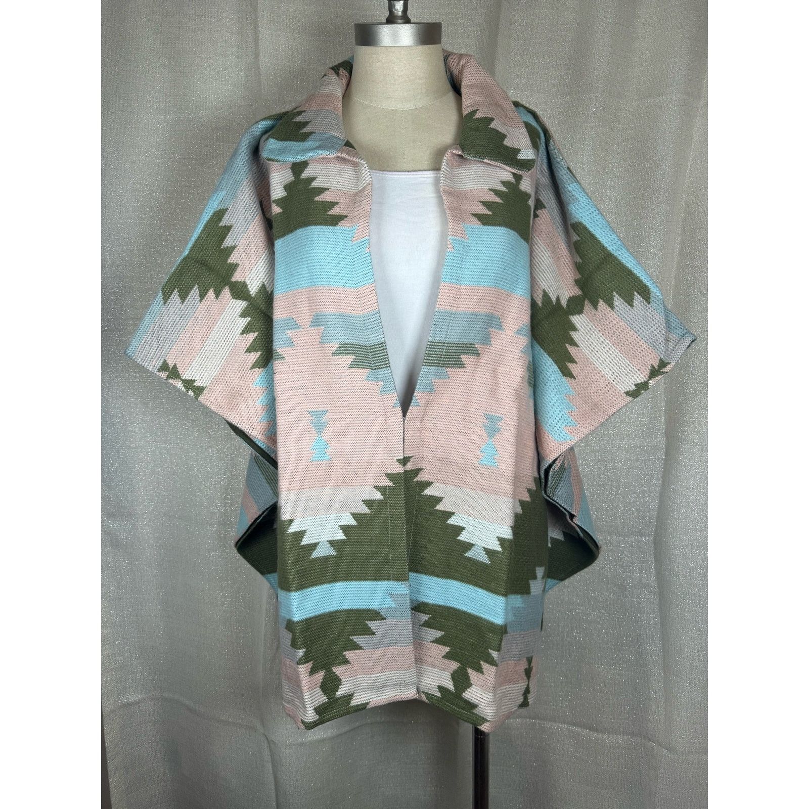 TAMSY Peach and Olive Color Open Front Jacquard One Size
