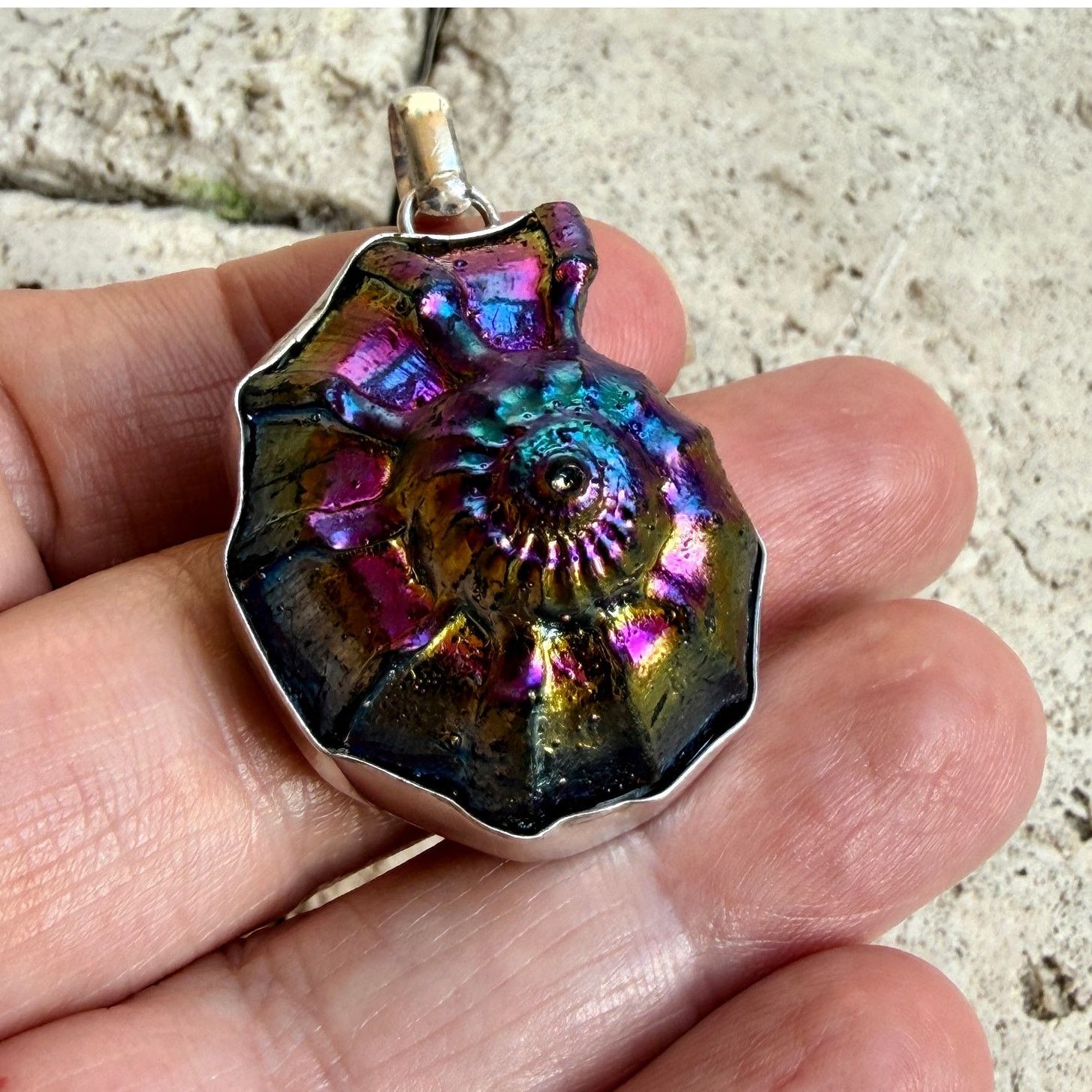 The Unbranded Brand Rainbow Titanium Ammonite Pendant 925 Plated Size ONE SIZE - 7 Thumbnail
