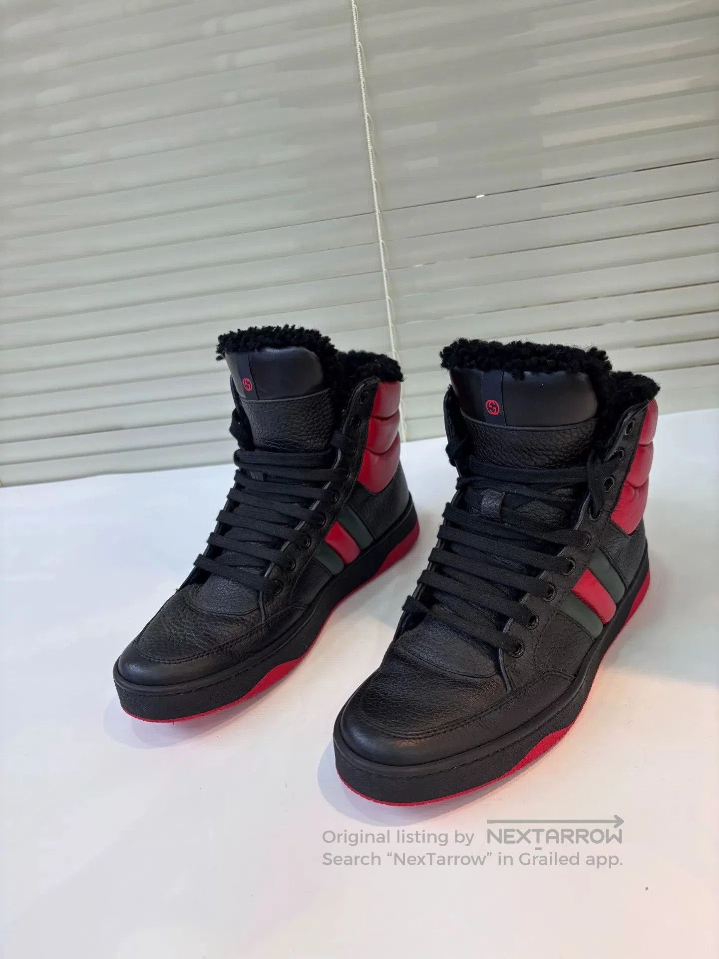 Gucci Gucci Black Leather Lamb Wool Sneakers. Size US 5 / IT 35 - 4 Thumbnail
