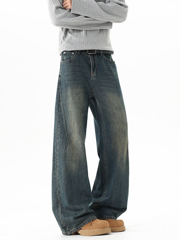 Jean American-style washed men's loose casual straight leg jeans Size US 32 / EU 48 - 3 Thumbnail