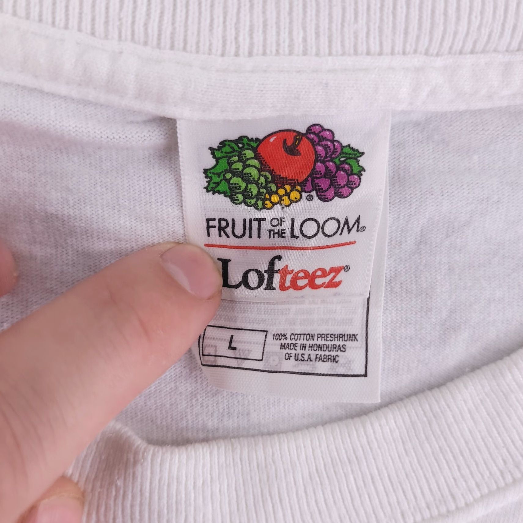Fruit Of The Loom Fruit of the Loom Shirt Mens Large White Crew Neck Short Sleeve Vintage Lofteez Graph American Eagle All over (95s) Size US L / EU 52-54 / 3 - 3 Thumbnail